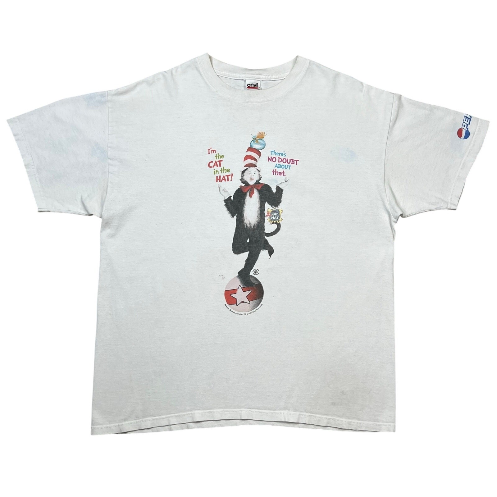 Vintage Dr. Seuss The Cat In The Hat Movie Promo Tee Shirt Size XL 24&Prime;x30&Prime; White
