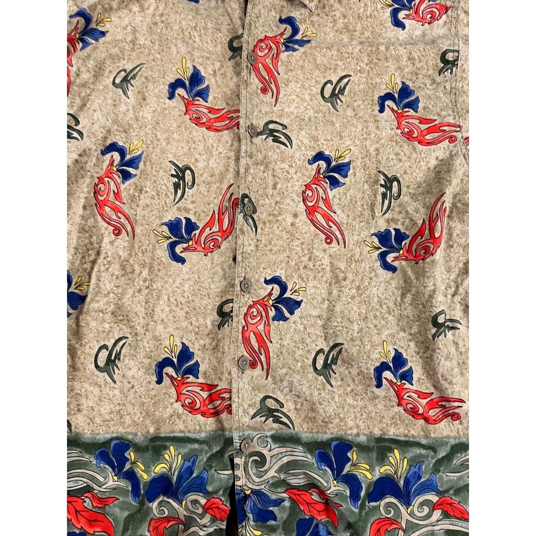 Ying Yang Men&rsquo;s Shirt Large Floral Print Asian Style Cotton Nepal Excellent