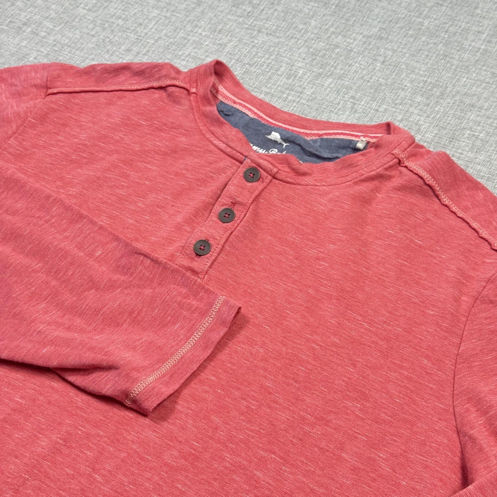 Tommy Bahama Shirt Mens Small Red Long Sleeve Henley Tagless Stretch Lightweight