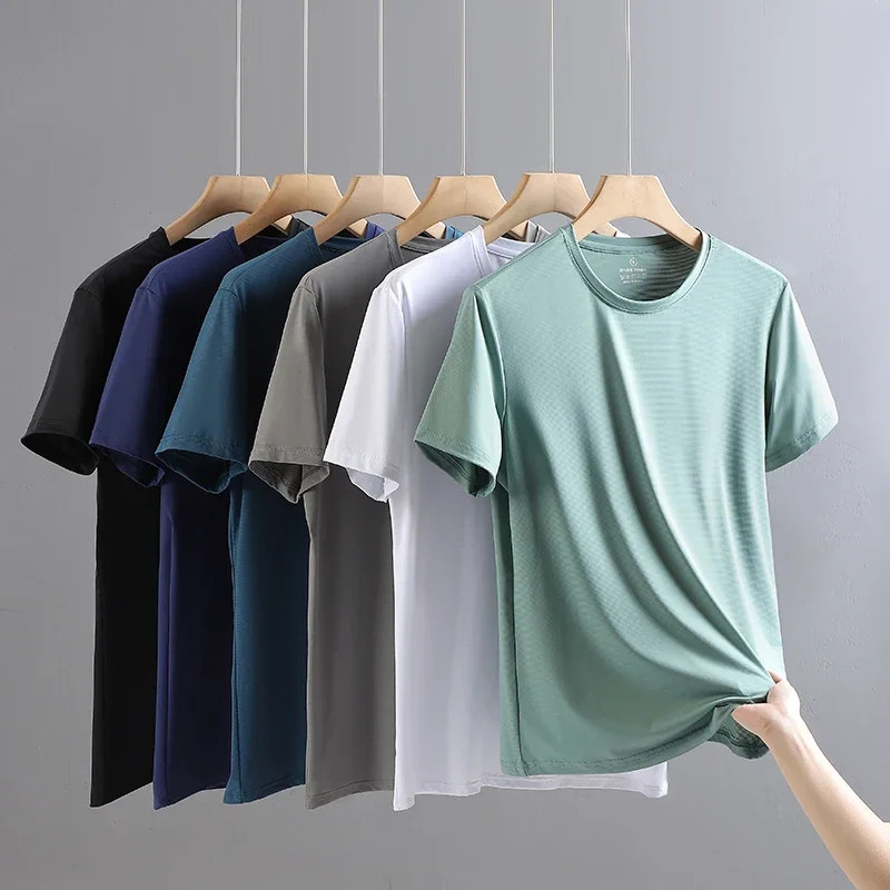 Summer New Ice Silk Men&rsquo;s High Elastic Sports Casual T-shirt Cool Breathable Swe