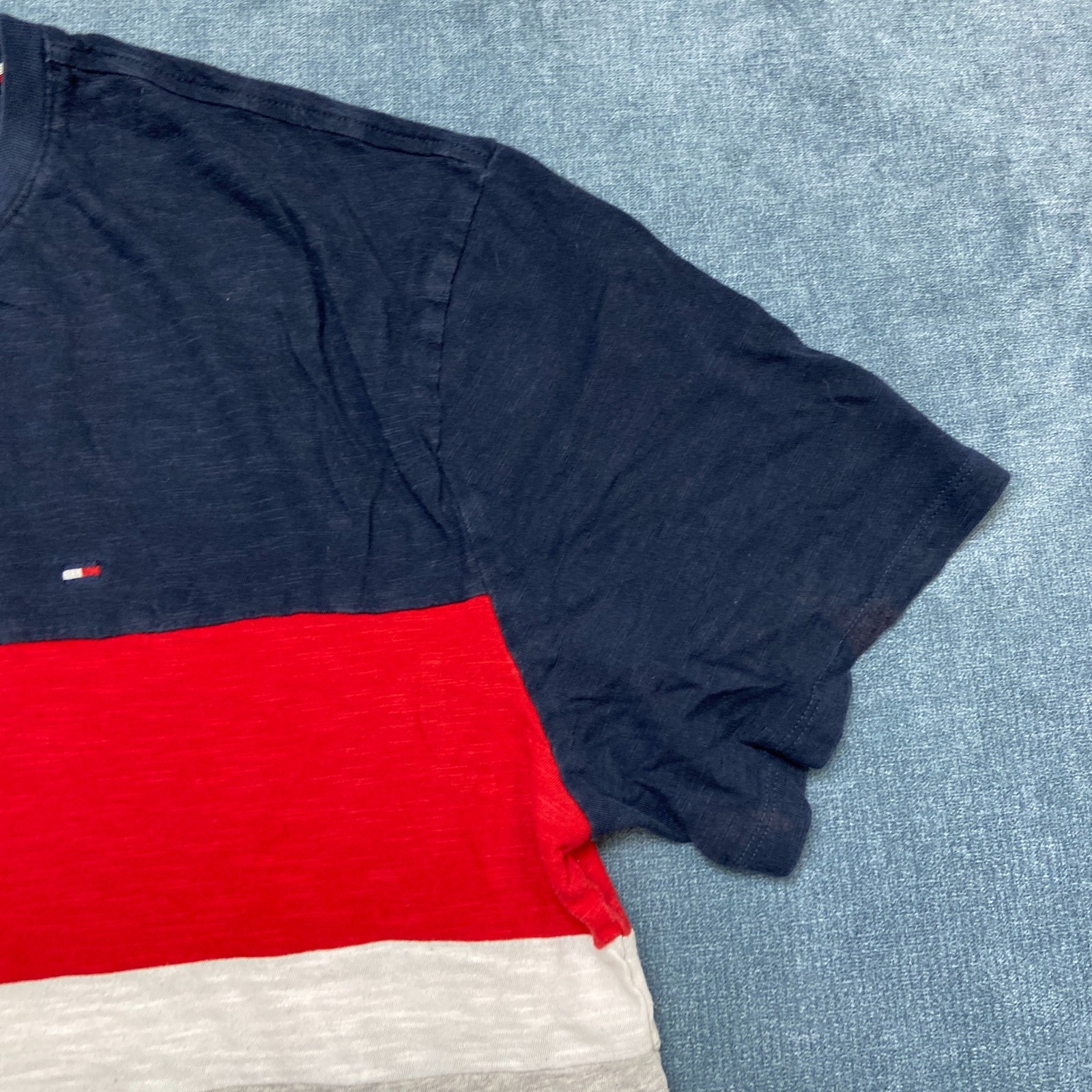 Tommy Hilfiger T Shirt Mens Multicolor Colorblock Flag Stripe Logo Summer Tee