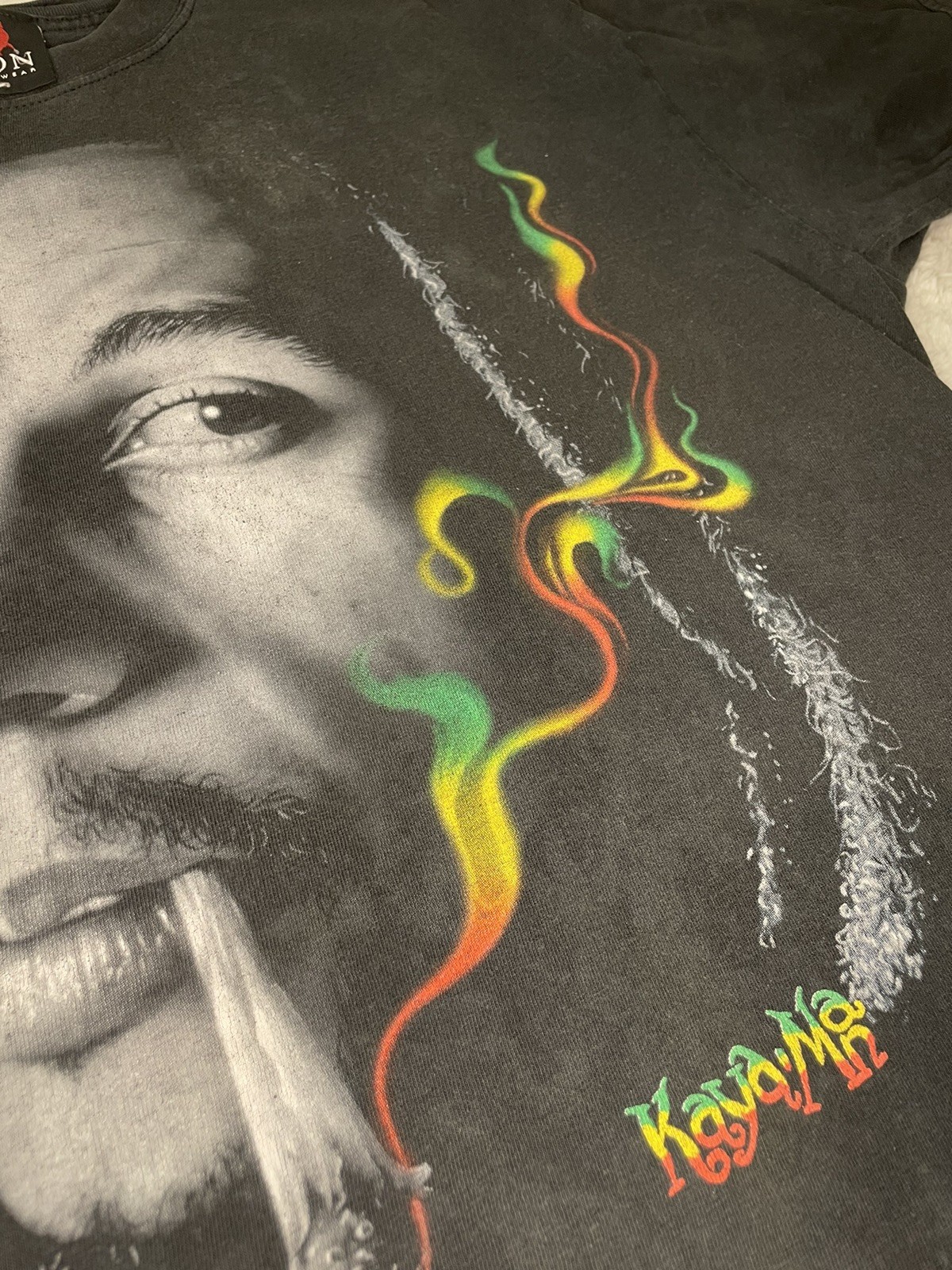 Vintage Bob Marley T-shirt Big Face Smoking Band Tee Black Color Size L