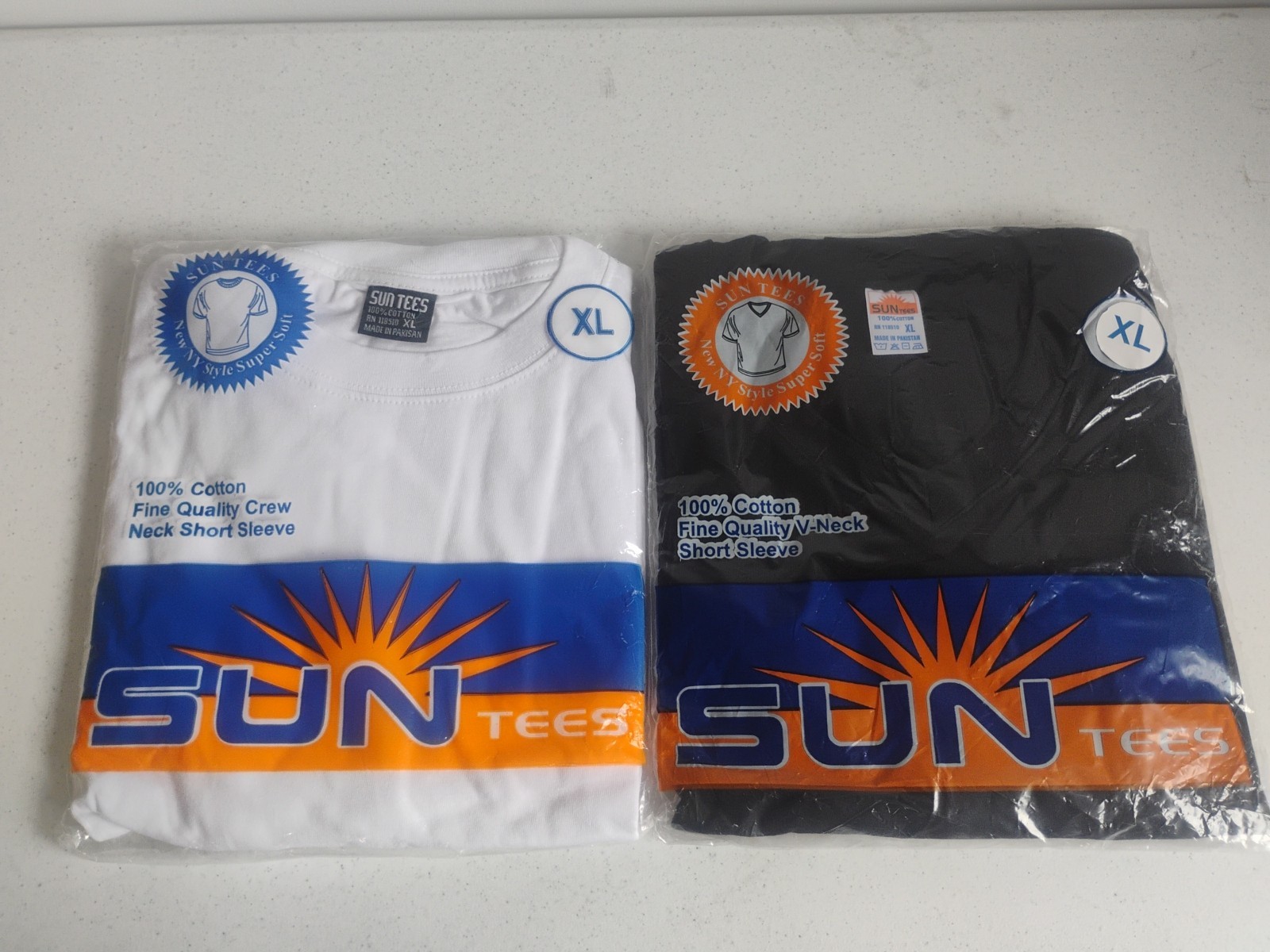 Sun Tees XL. 2 Packs. Brand New. Black & White.