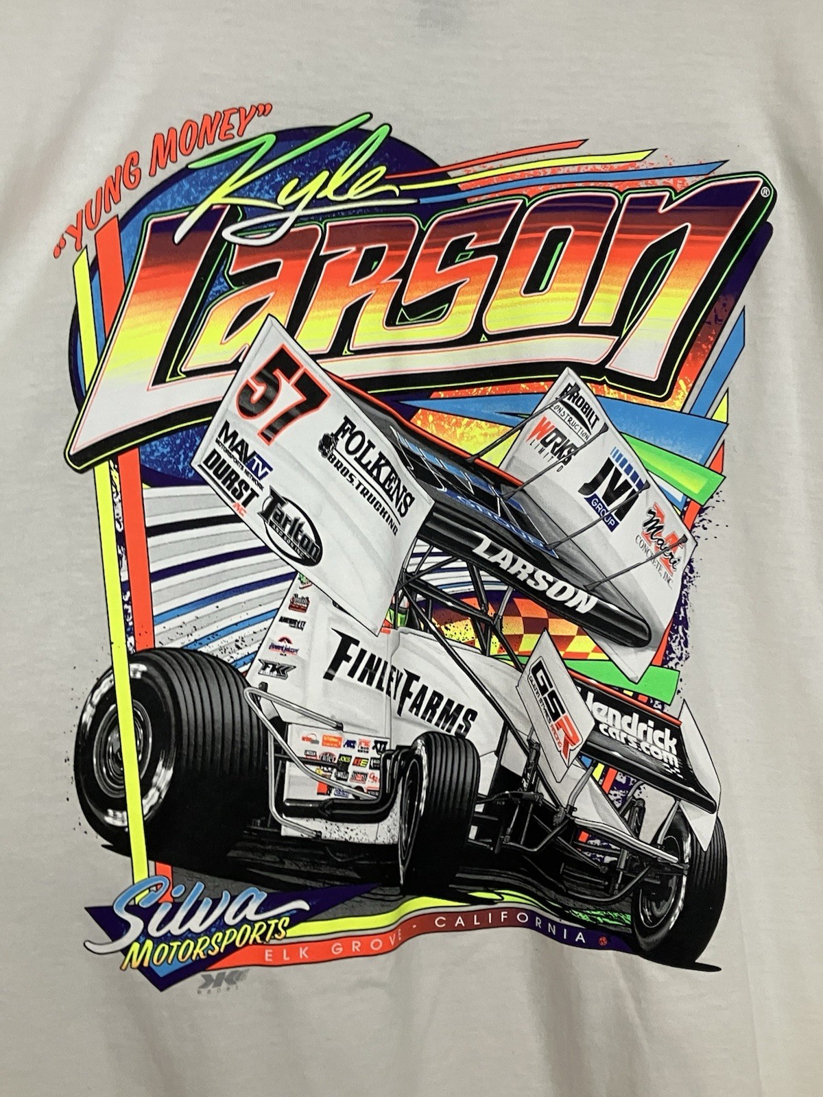 Kyle Larson Yung Money #57 Sprint Car Racing T-Shirt Elk Grove CA 3XL Neon NWT