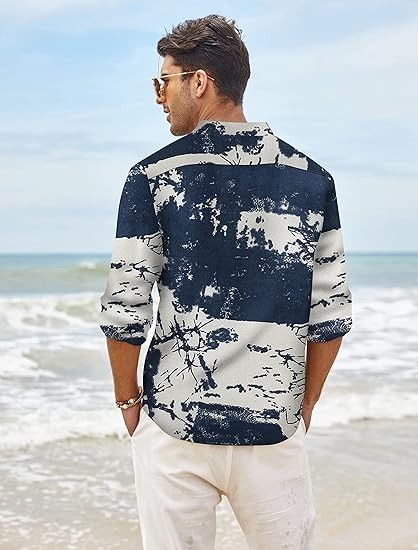 COOFANDY Men&rsquo;s Cotton Linen Henley T-Shirt Long Sleeve Hippie Casual Beach 2XL