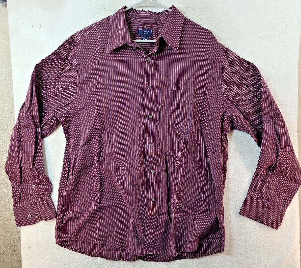 Dockers Mens XL Maroon Striped Long Sleeve Maroon Button Up Shirt