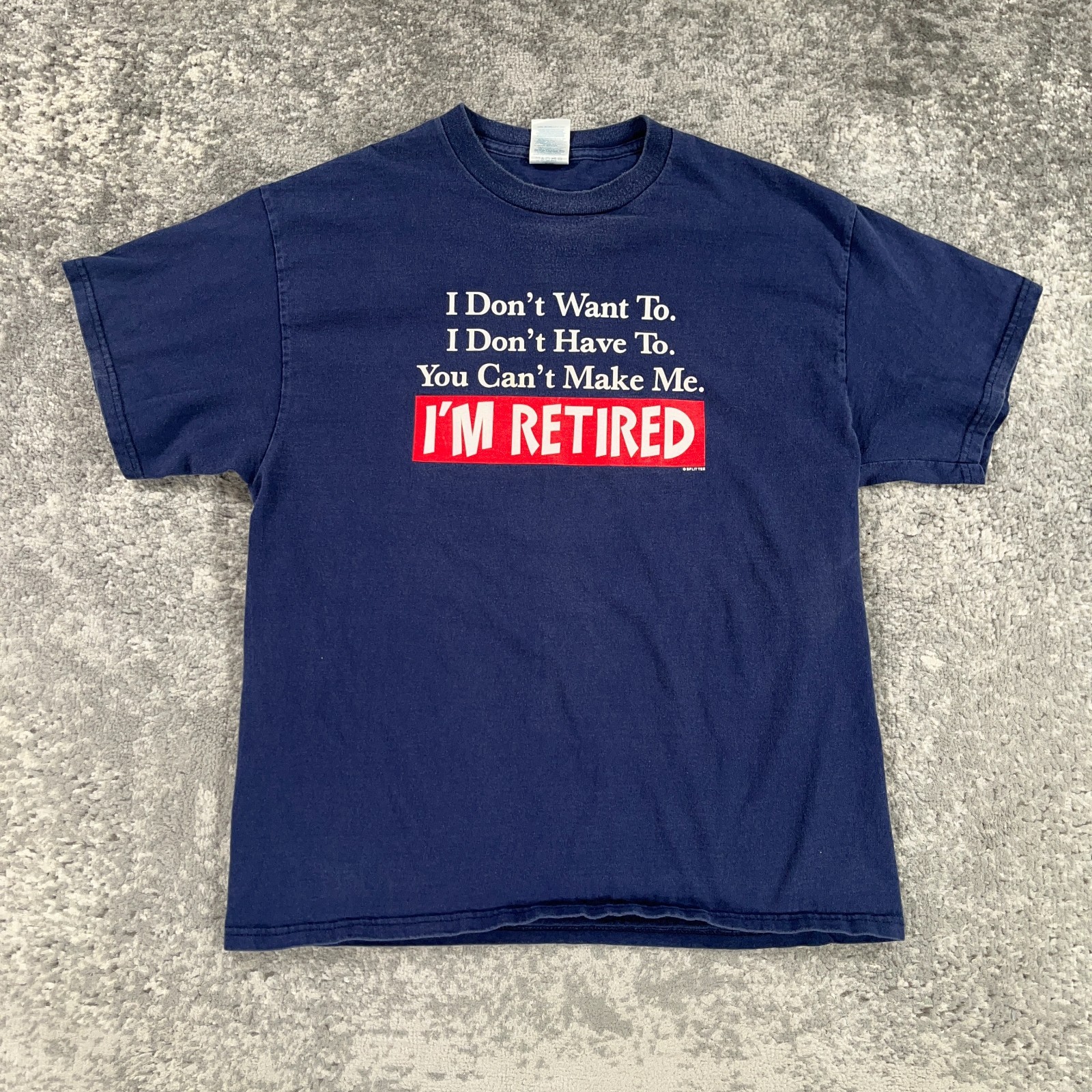 Vintage Retired Shirt Mens Large Blue Short Sleeve Funny Quote Y2K Graphic Logo