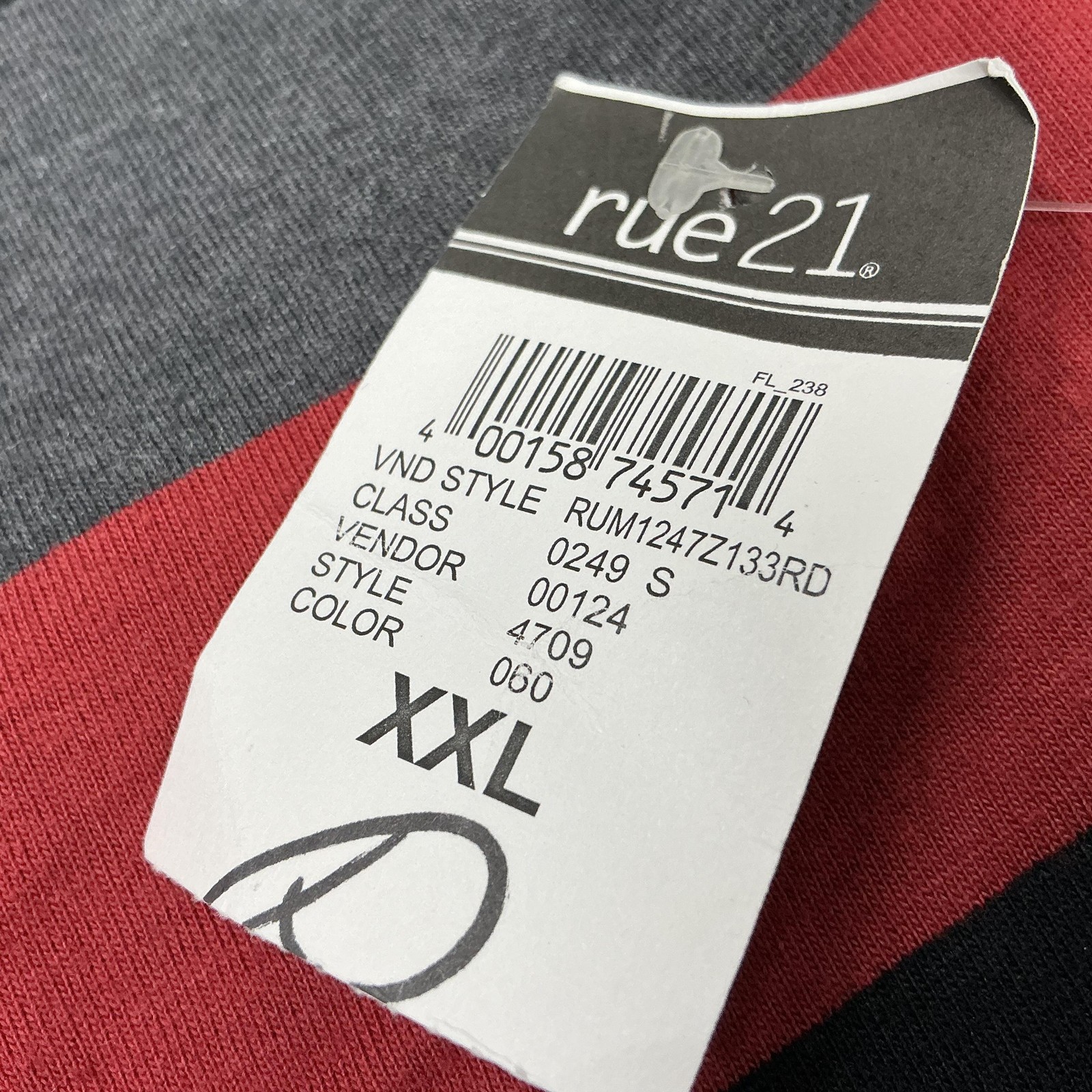 Carbon Shirt Mens 2XL Red Gray Black Stripe V Neck Short Sleeve Tagless