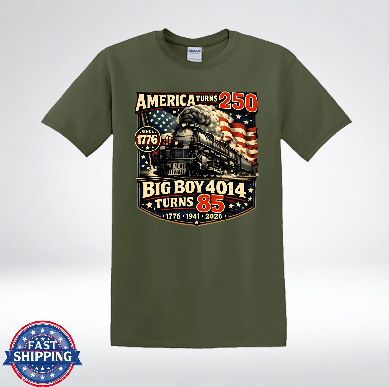 Big Boy 4014 Patriotic Steam Train Enthusiast Graphic T-Shirt
