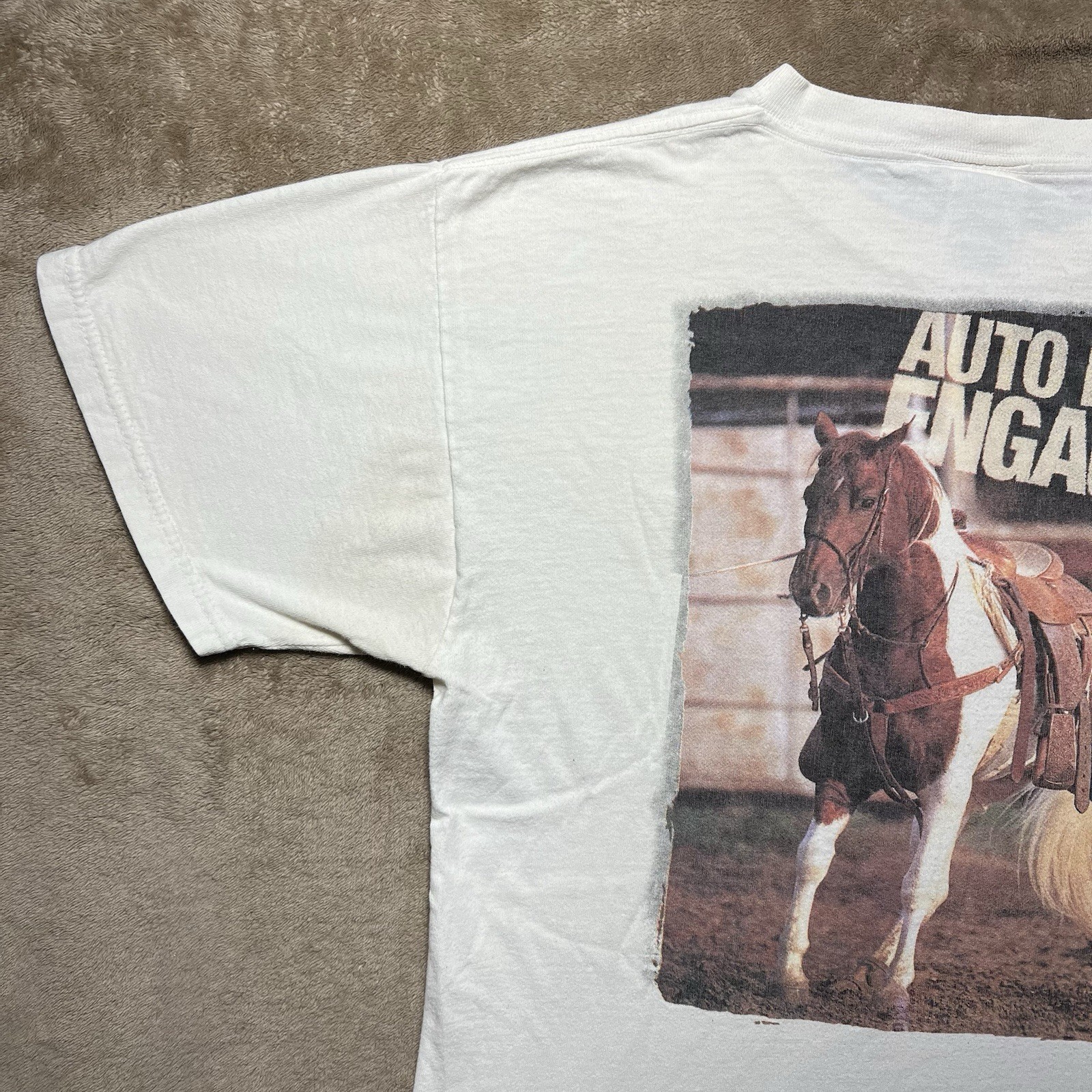 Vintage 90s APHA Horse T Shirt Mens M White Auto Pilot Engaged FOTL