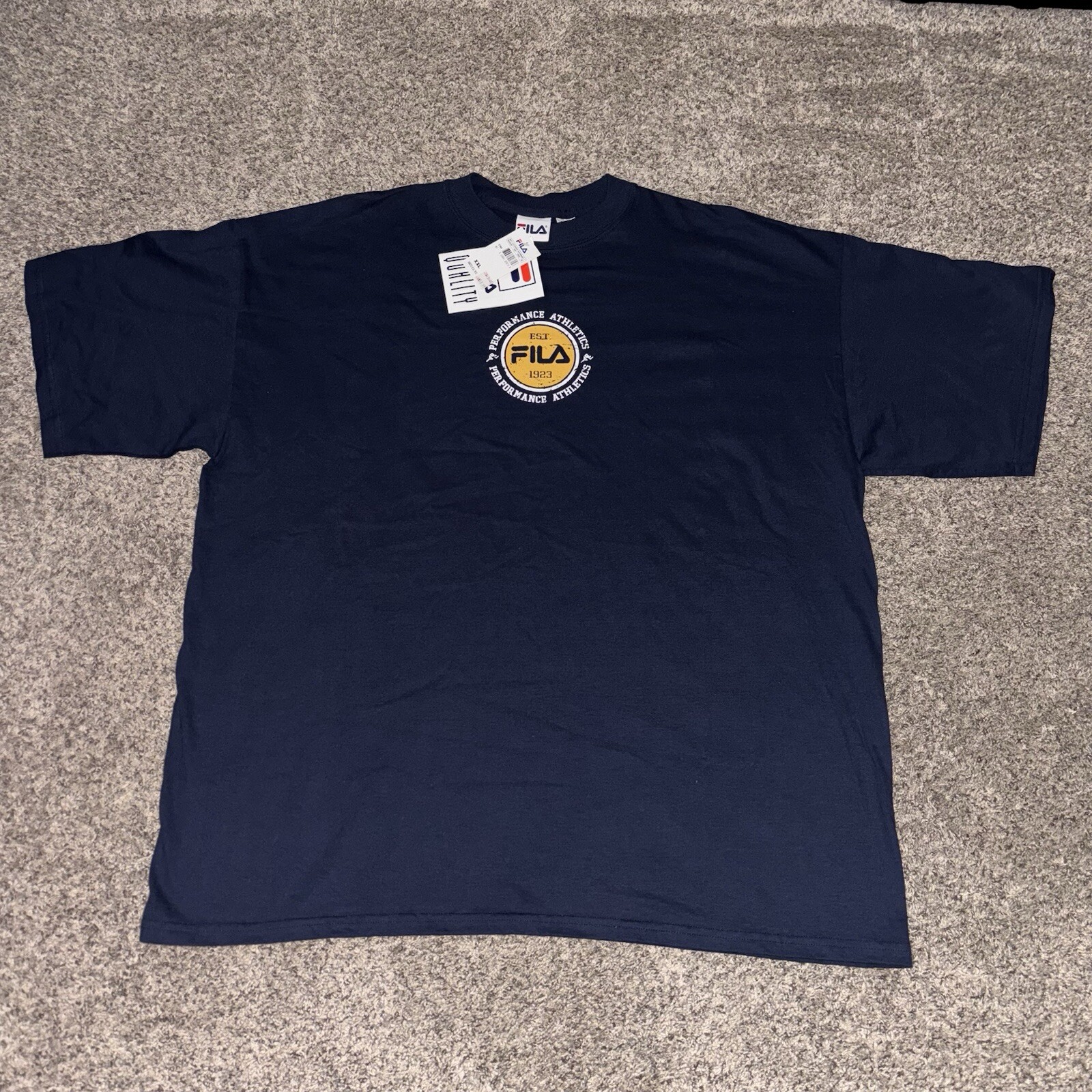 Vintage New With Tags 90s FILA Spellout Streetwear T-Shirt XXL Blue READ INFO