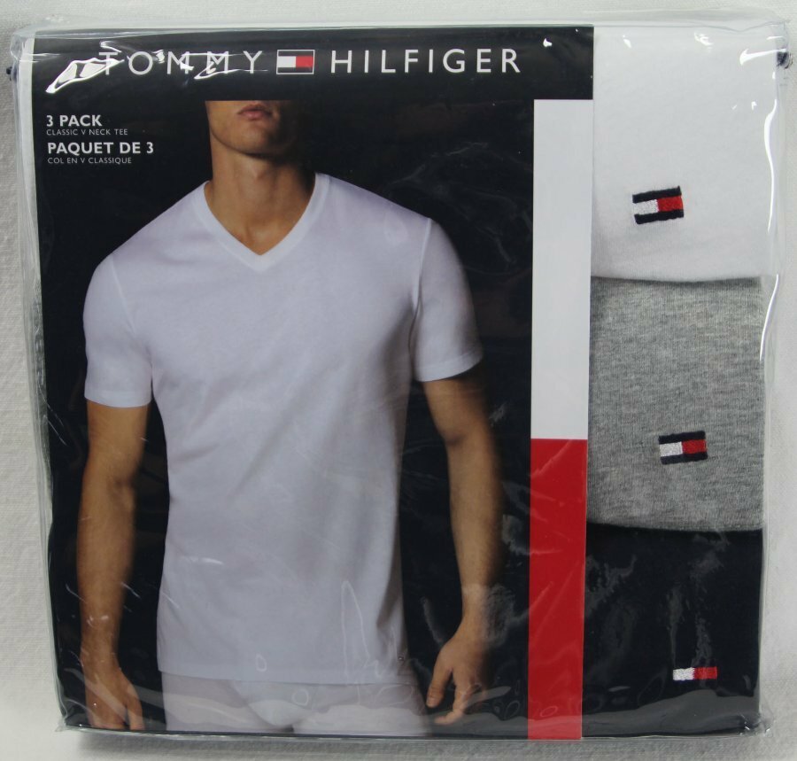 Tommy Hilfiger 3 pack White Grey Navy Blue Classic V-Neck T-shirts Tee NWT