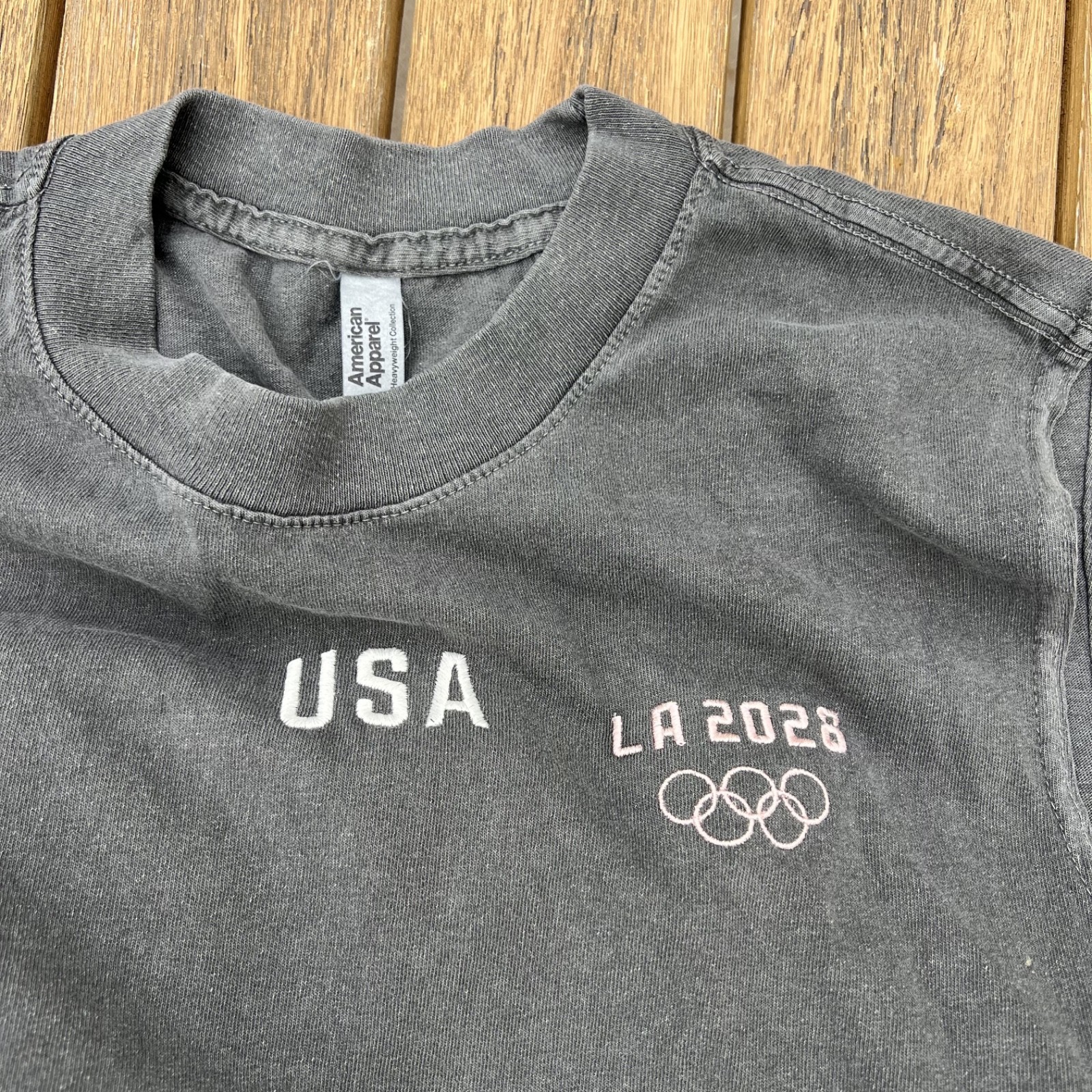 USA custom embroidery Mens faded black American Apparel 100% cotton muscle Tee
