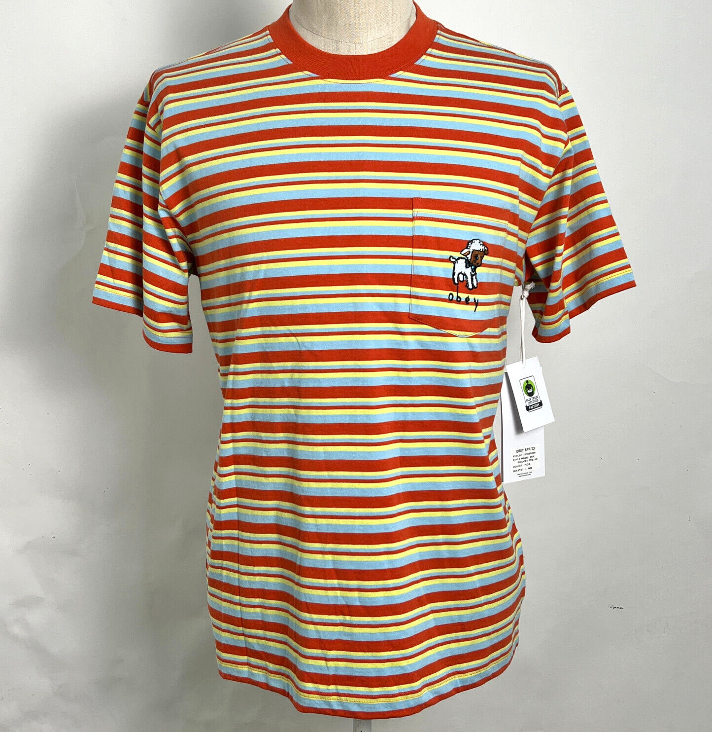 Obey Men&rsquo;s Knit Pocket T-Shirt Doe Burnt Orange/Multi Size M NWT Shepard Fairey