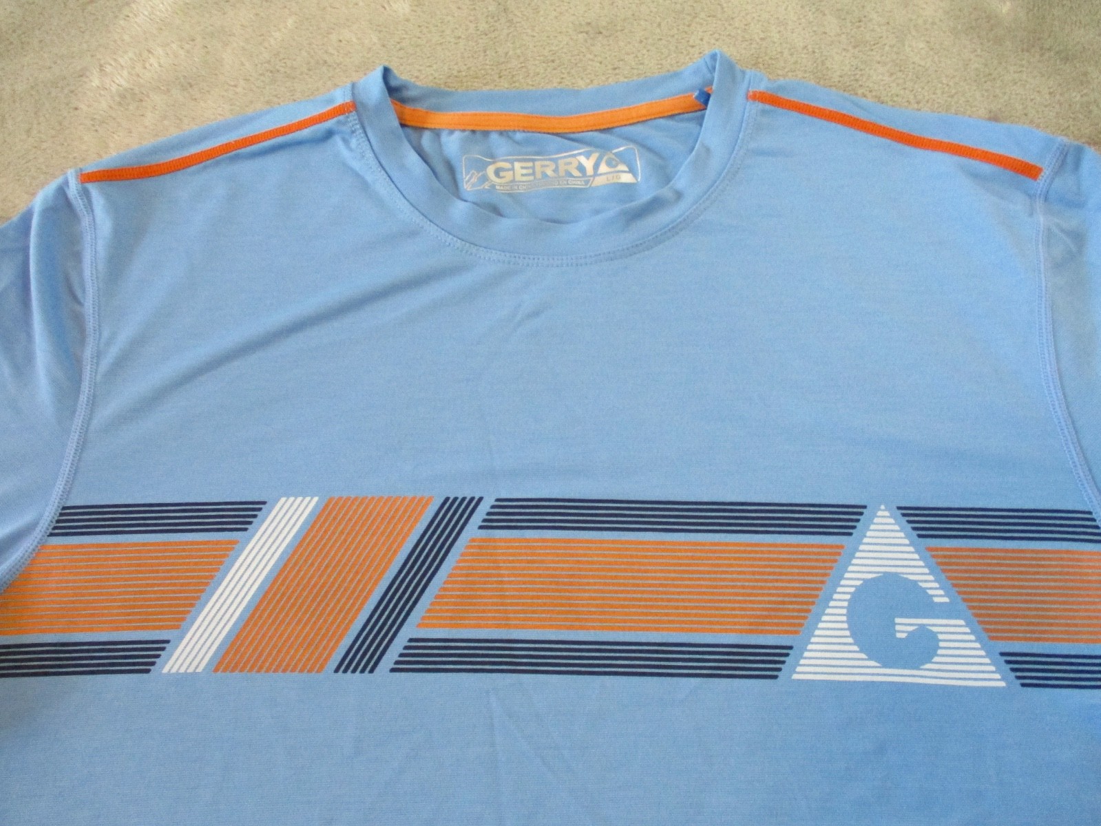 Gerry Shirt Mens Large Blue Orange Striped Performance Long Sleeve Sun Tee Golf