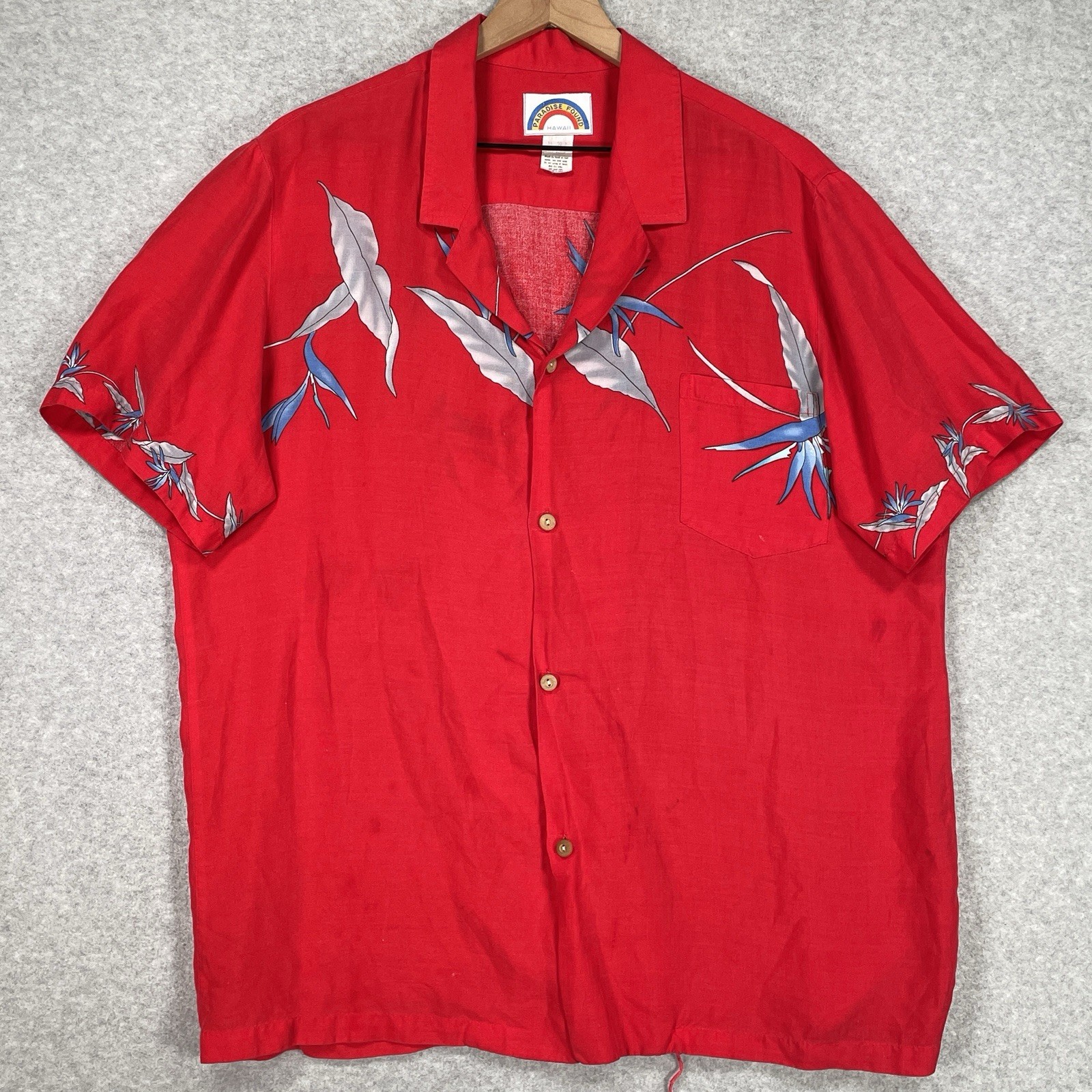 Vintage Paradise Found Shirt XL Red Floral Lightweight Beach Rayon USA Hawaiian