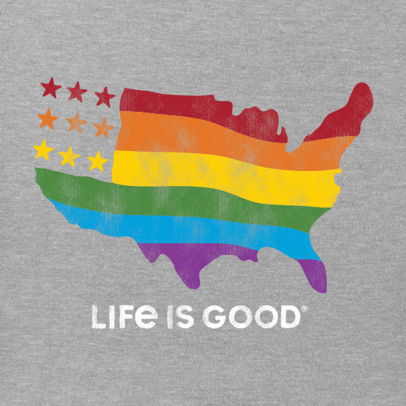 Life Is Good SS Shirt Crusher Tee RAINBOW MAP USA Grey Chest47in Mens L