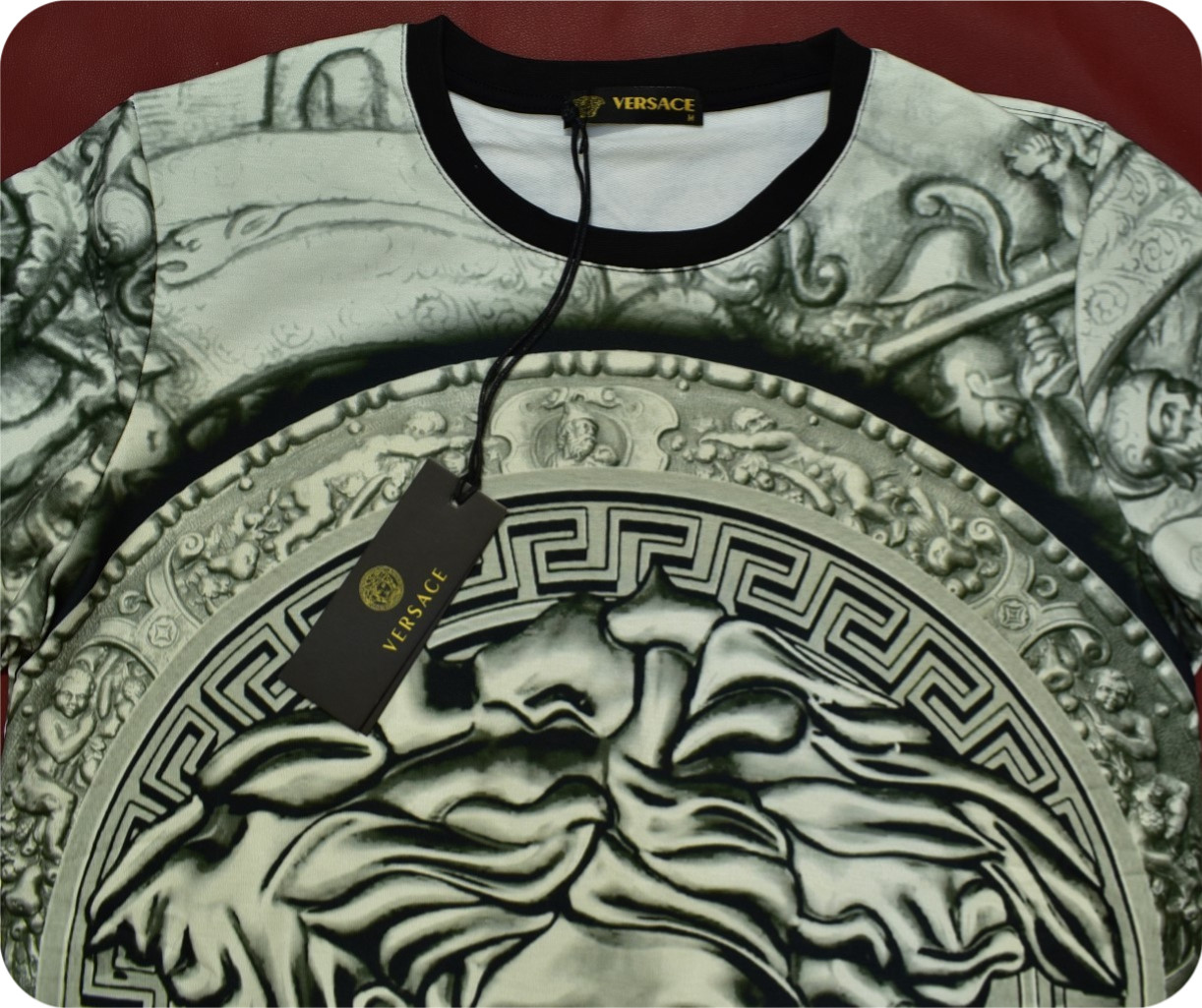 Versace Men&rsquo;s Medusa Warrior Baroque Long Sleeve T-Shirt Black Silver Size M