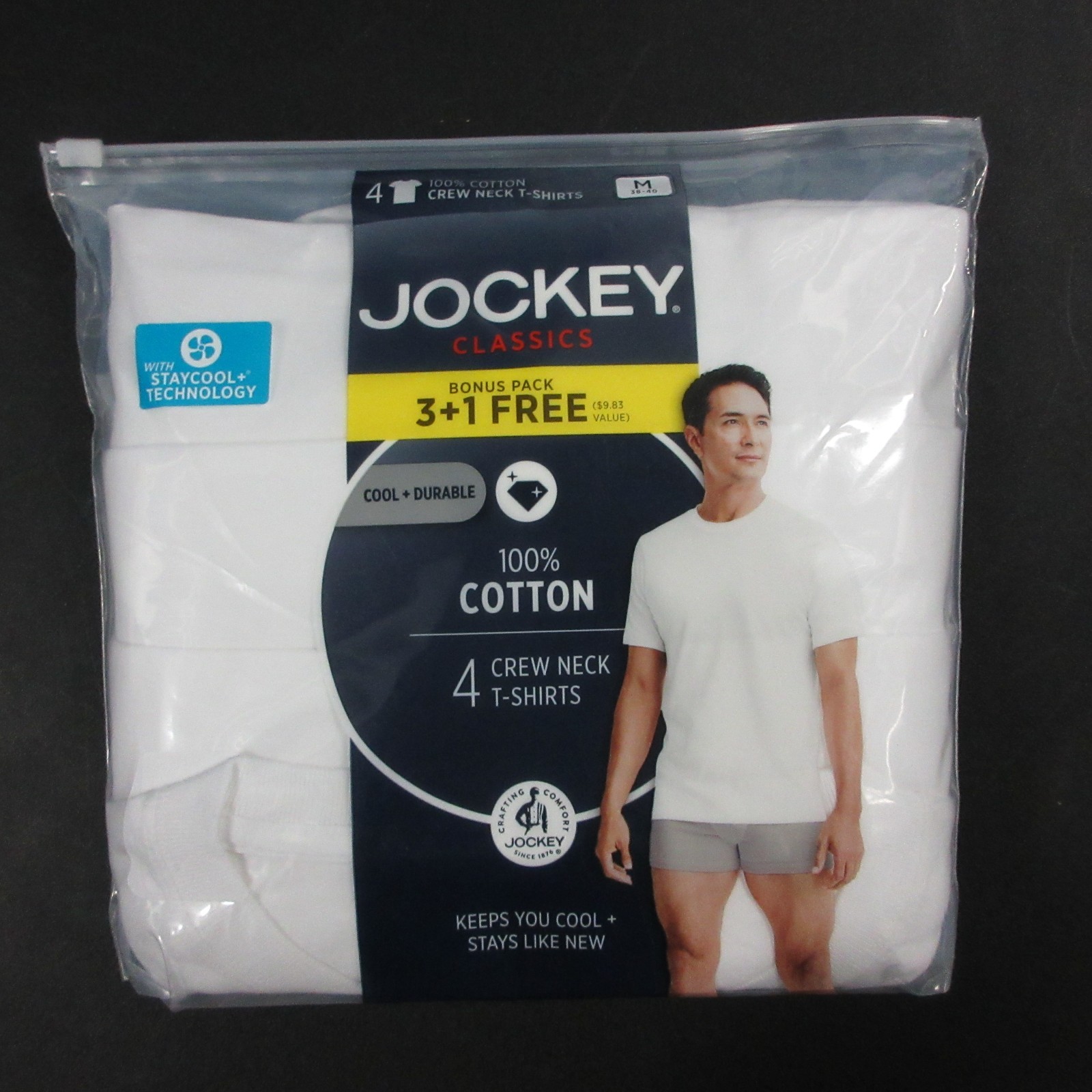 New Jockey Men&rsquo;s Classic 4-Pack Crew Neck T-Shirt Medium M Staycool Cotton Cool