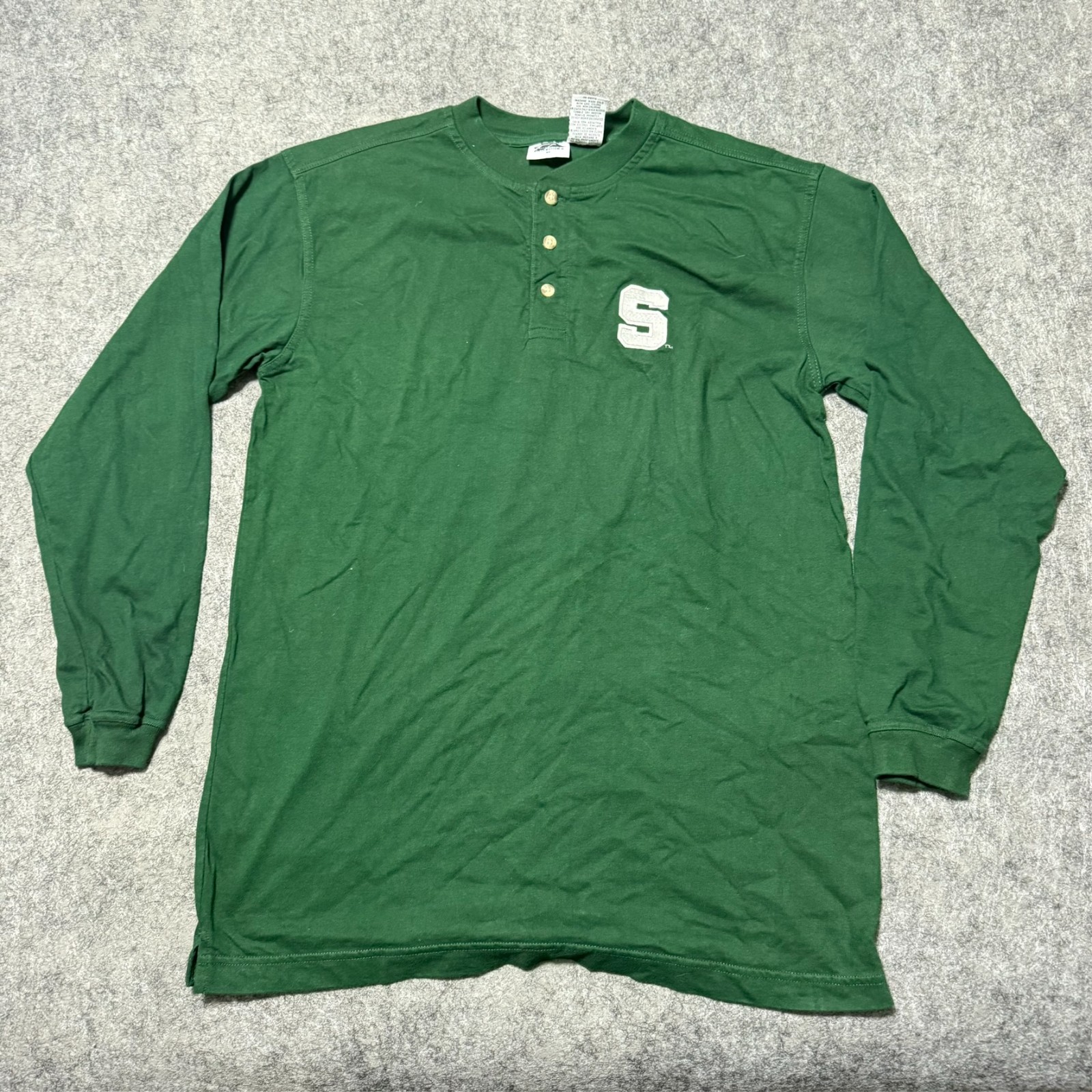 Vintage Pro Edge Mens Henley T-Shirt Size M Green Michigan State University