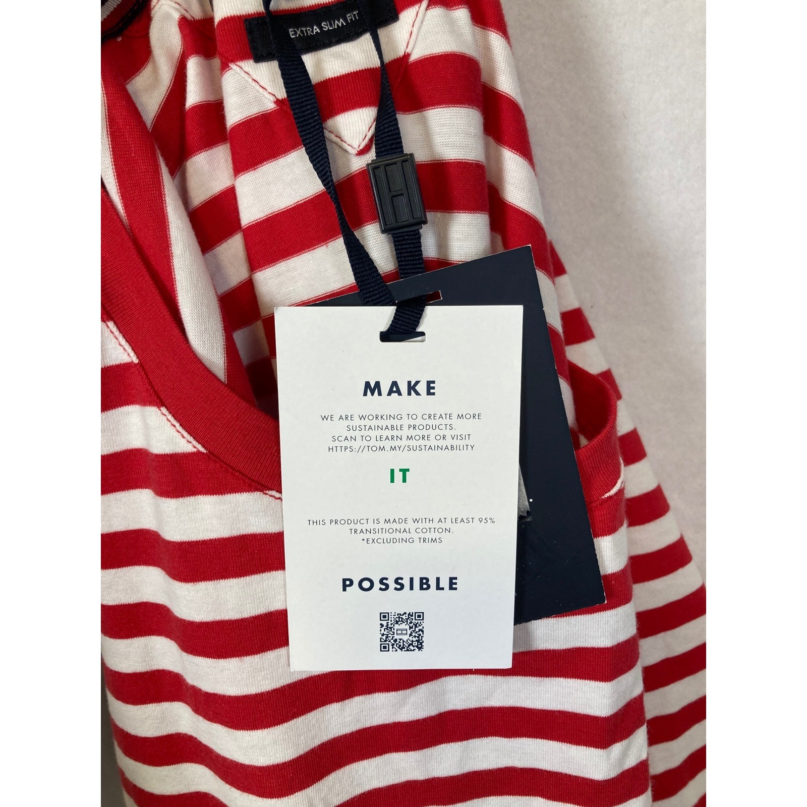 Tommy Hilfiger Mens Extra Slim Fit Striped T-Shirt Red White NWT Small