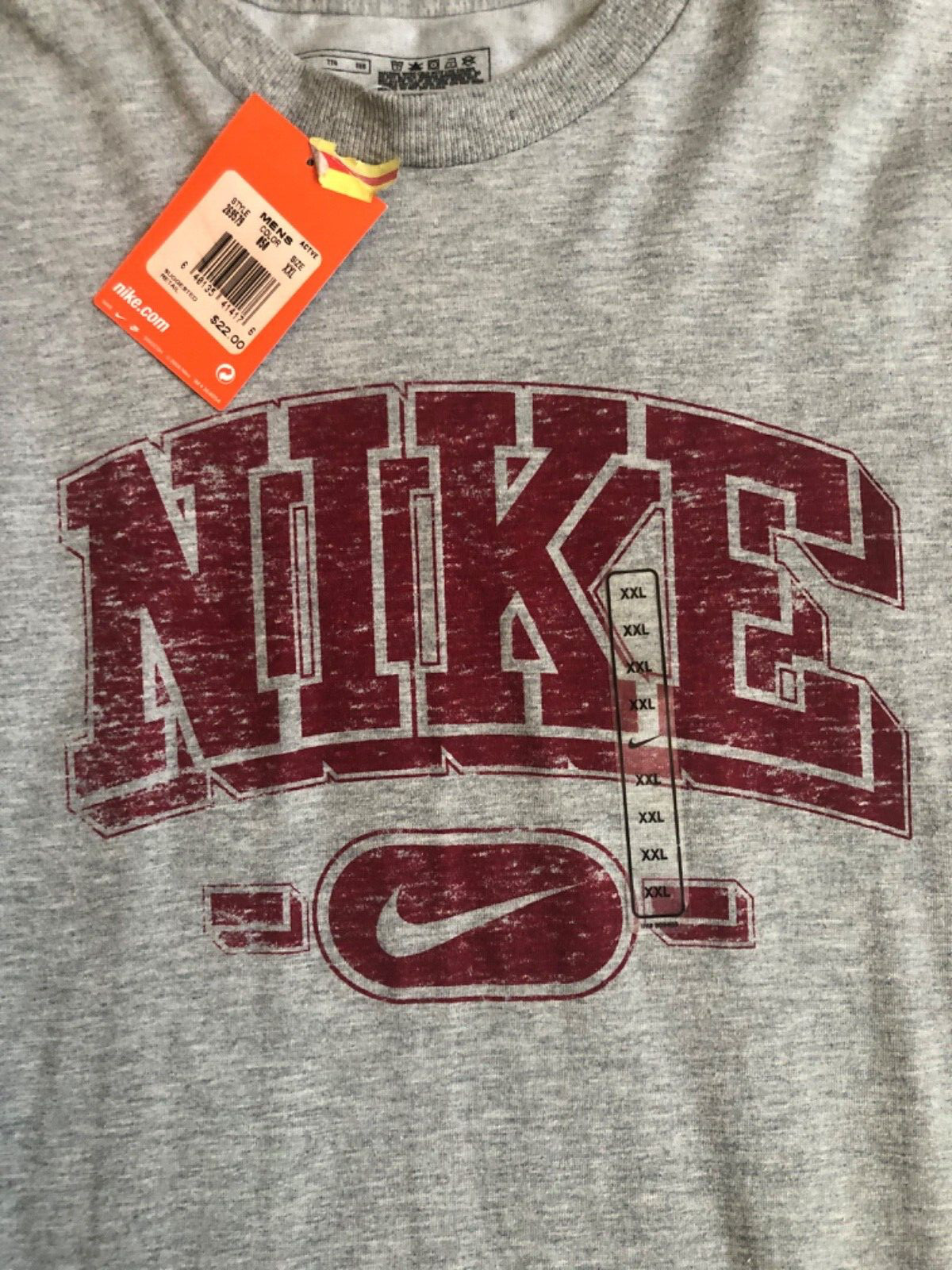Nike T-shirt grey/red Vintage NEW w Tag Big Front Graphic 2XLarge