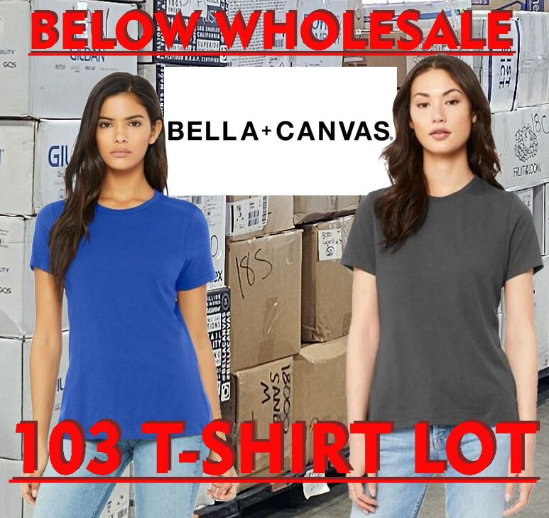 Below WHOLESALE 103 Blank Women&rsquo;s Blue T-Shirt – BELLE + CANVAS 6400 Bulk Lot