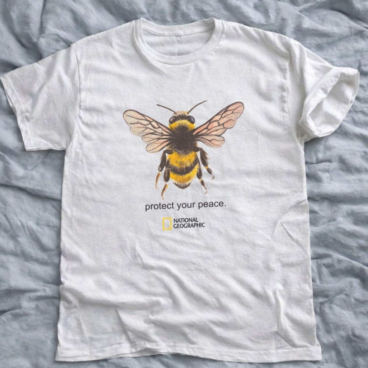 National Geographic Protect Your Peace Bee Graphic T-Shirt S-5XL Unisex