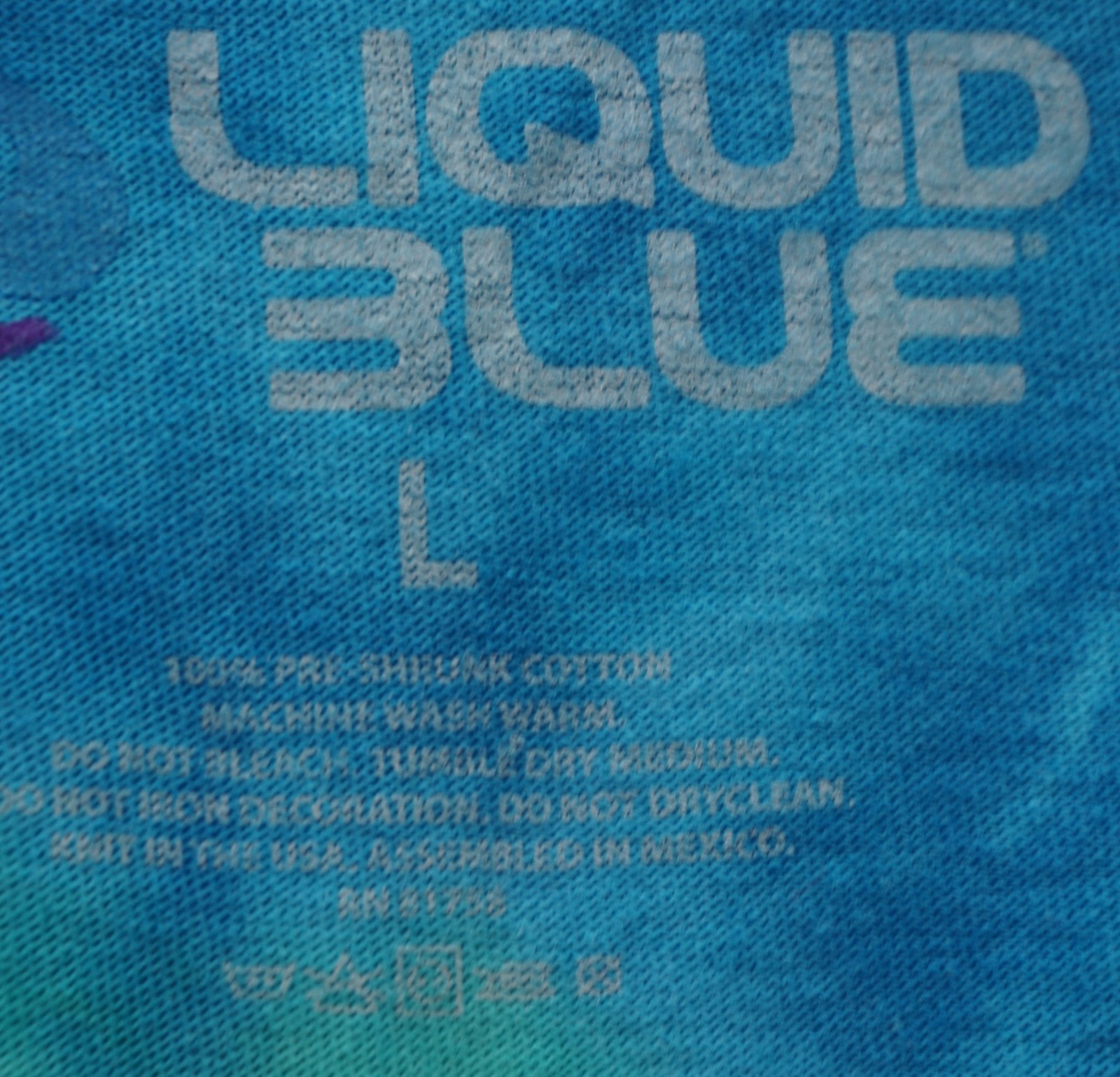 LIQUID BLUE TIE DYE T SHIRT TEE BLUE GREEN PURPLE MENS SIZE L