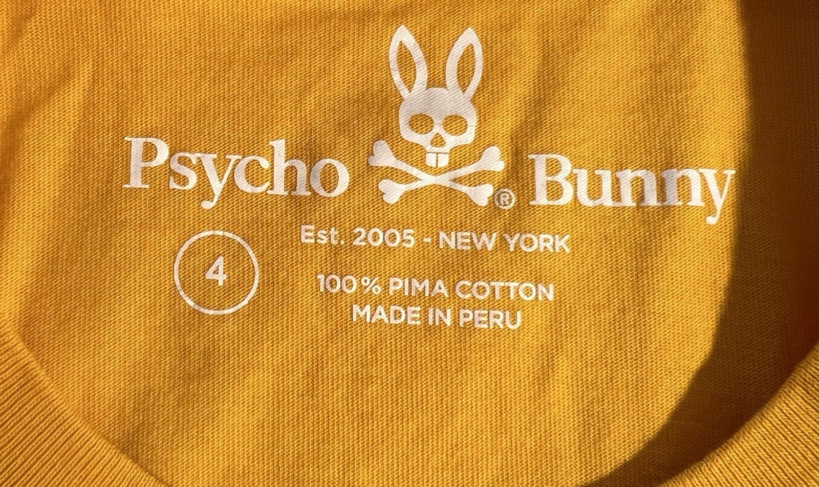Psycho Bunny Men&rsquo;s Lyons Flocking Graphic Tee Saffron Shirt Size 4 Pima Cotton