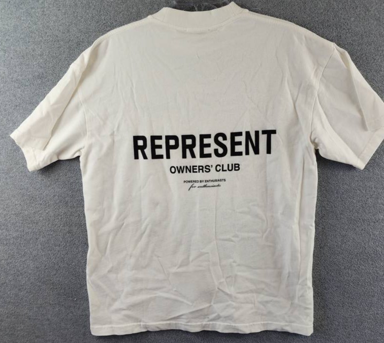 REPRESENT Owners Club Oversized Fit T-Shirt Mens XS Flat White Crewneck Pullover