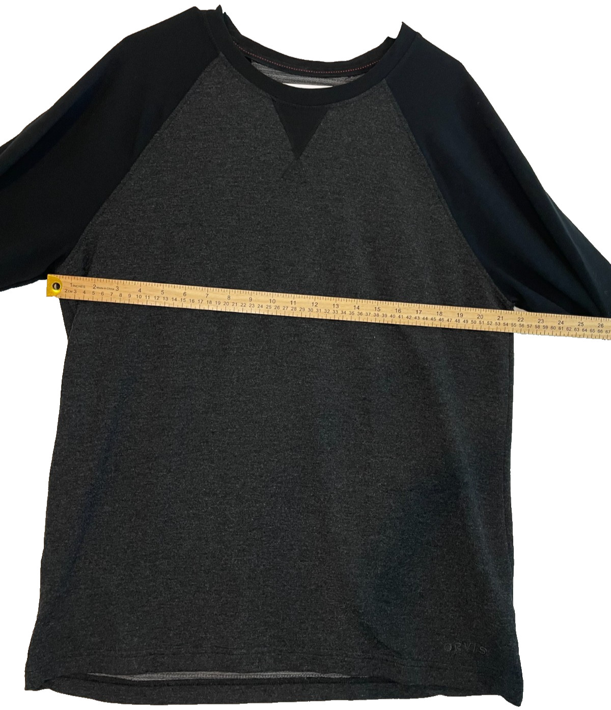 Orvis Lounge Lounge Shirt Mens Large Gray Stretch Wordmark Logo Raglan Sleeve
