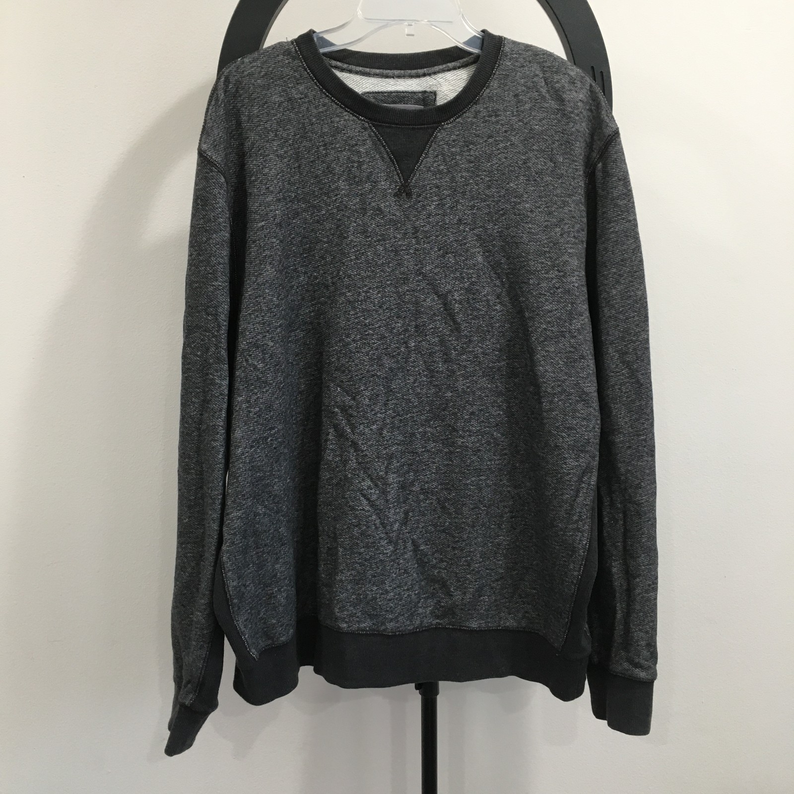 VINCE Mens sz XL/Large Marled Dark Gray White Ribbed Inserts Pullover Shirt