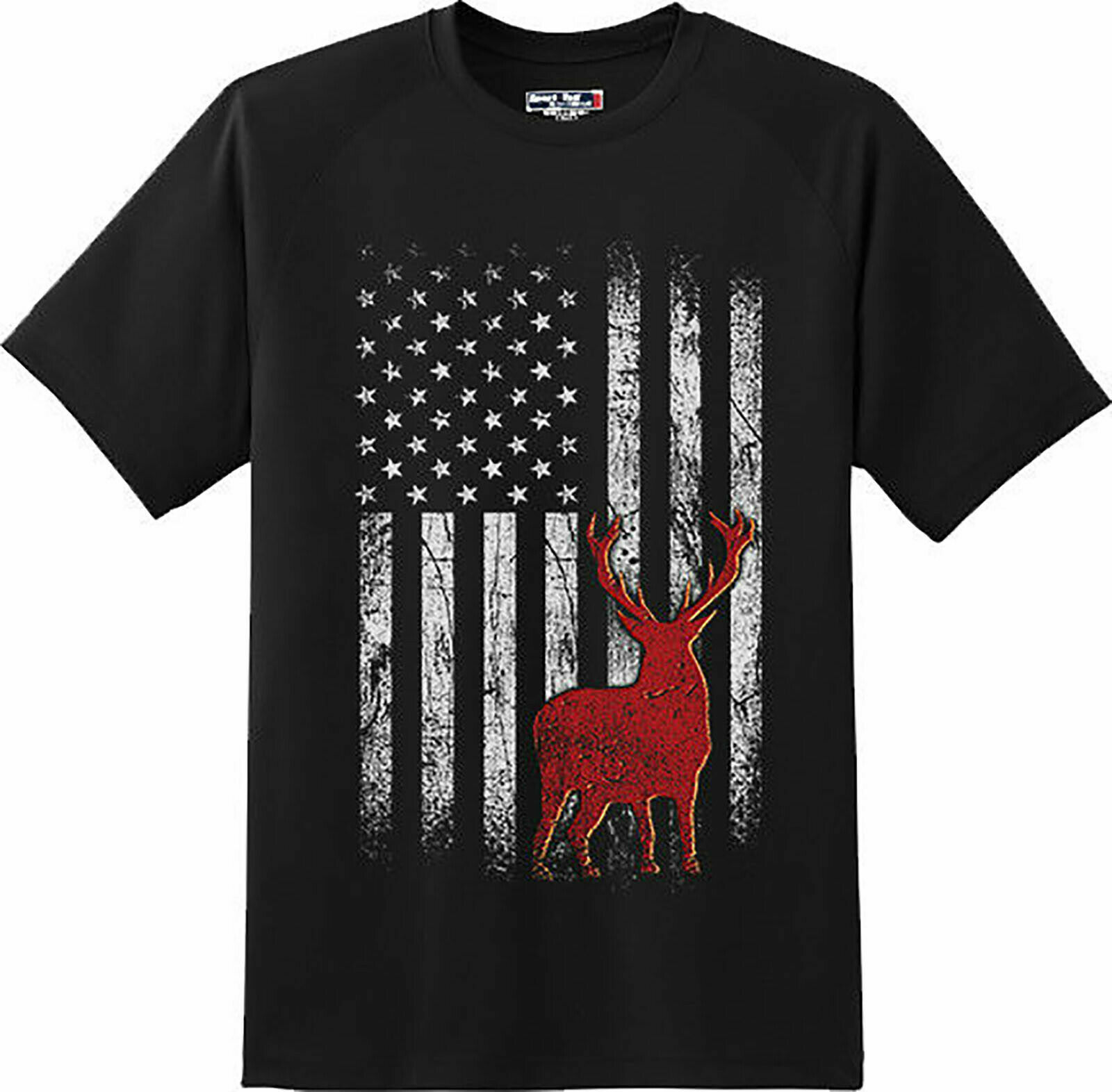 Deer American Flag Hunting Patriotic Cool Gift T Shirt New Graphic Tee