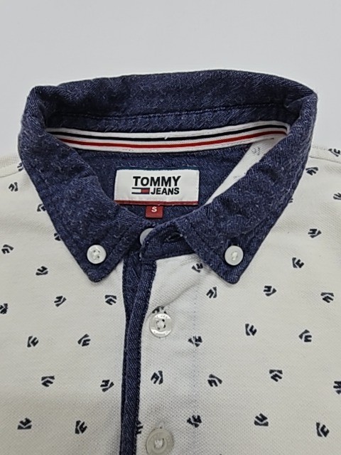 Tommy Jeans Men&rsquo;s White Pattern Polo Shirt Size S Contrast Collar
