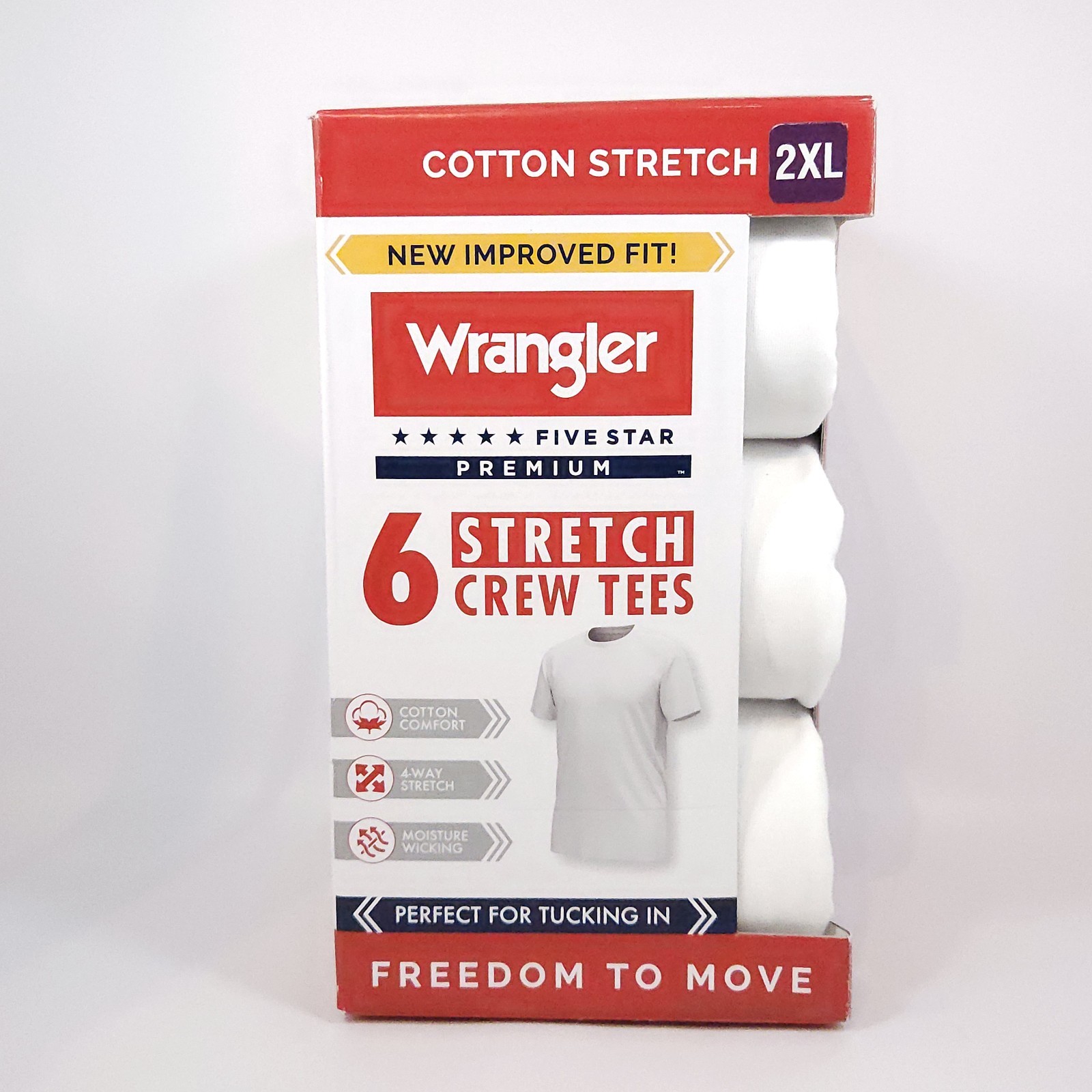 Wrangler Men Crew Neck Undershirts White Cotton Stretch T Shirts 6 Pack Size 2XL