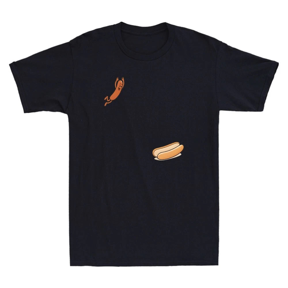 Hot Dog Jumping Into Bun Sausage BBQ High Dive Funny Graphic Retro Men&rsquo;s T-Shirt