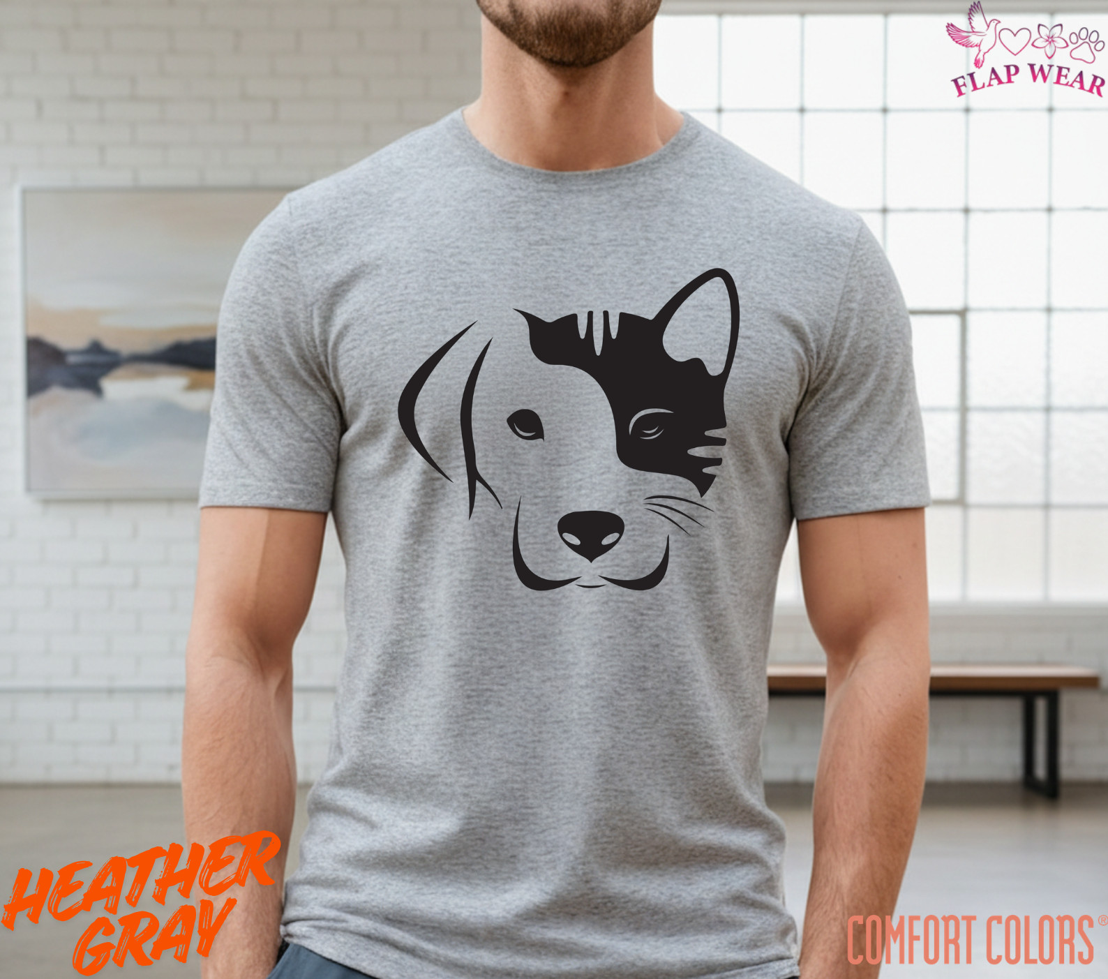 Dog and Cat Split Face T-Shirt – Minimalist Pet Lover Graphic Tee – Cute Dog Cat