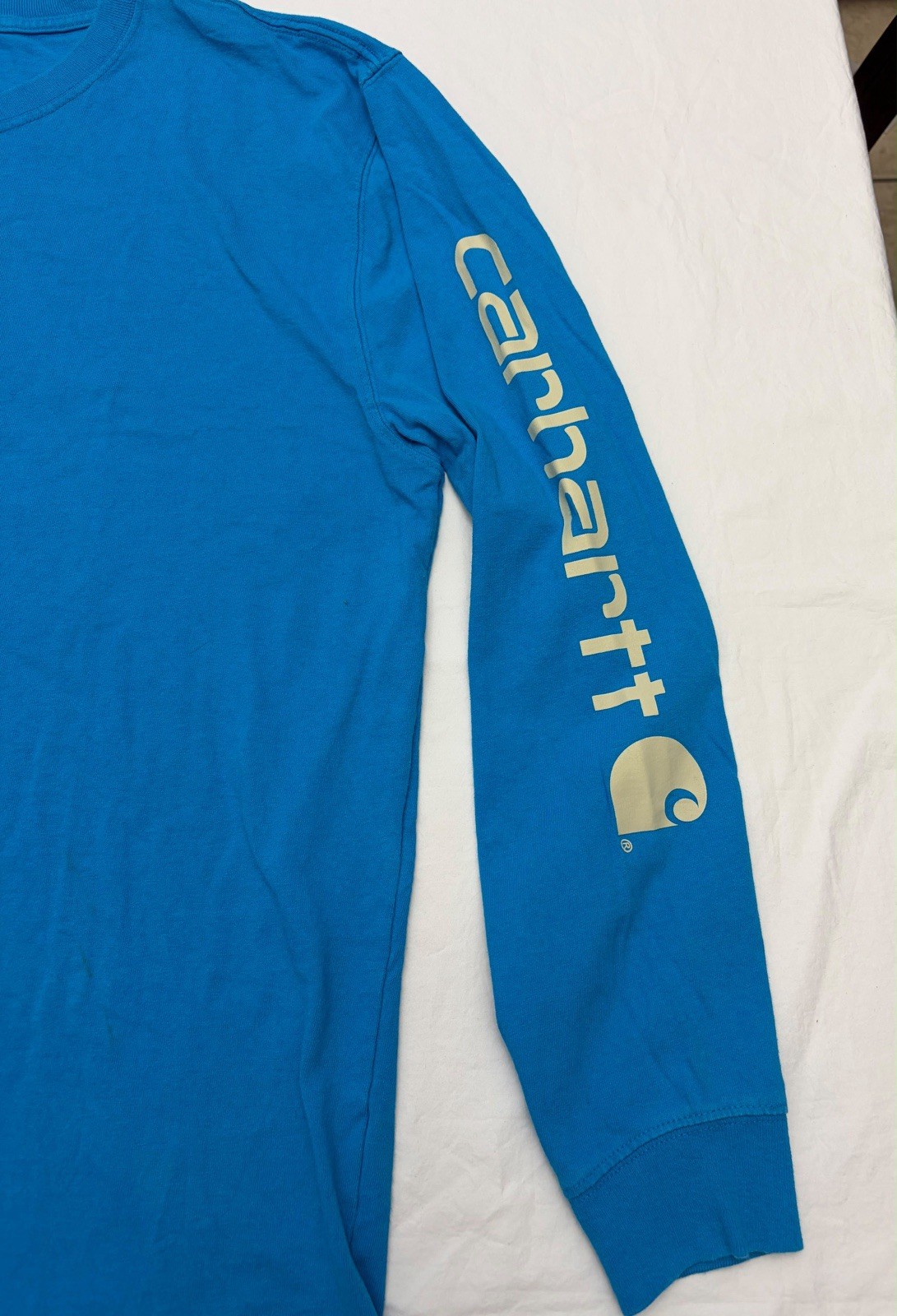 Carhartt Mens M Loose Fit Long Sleeve T-Shirt Blue Sleeve Logo K231 Workwear