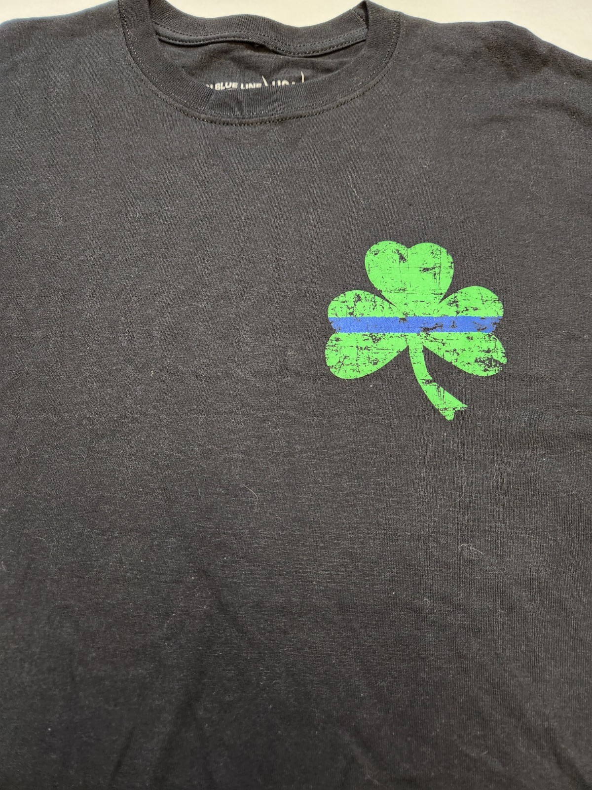 Thin Blue Line USA Green Clover Shamrock Black T-Shirt XL New
