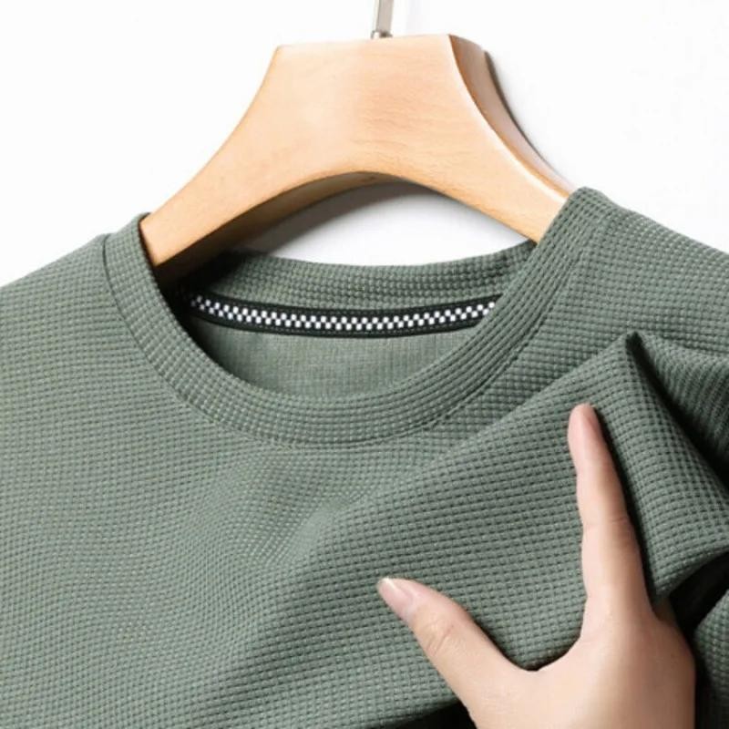 New Summer Waffle Round Neck Short Sleeved T-shirt for Men&rsquo;s Short Sleeved Top