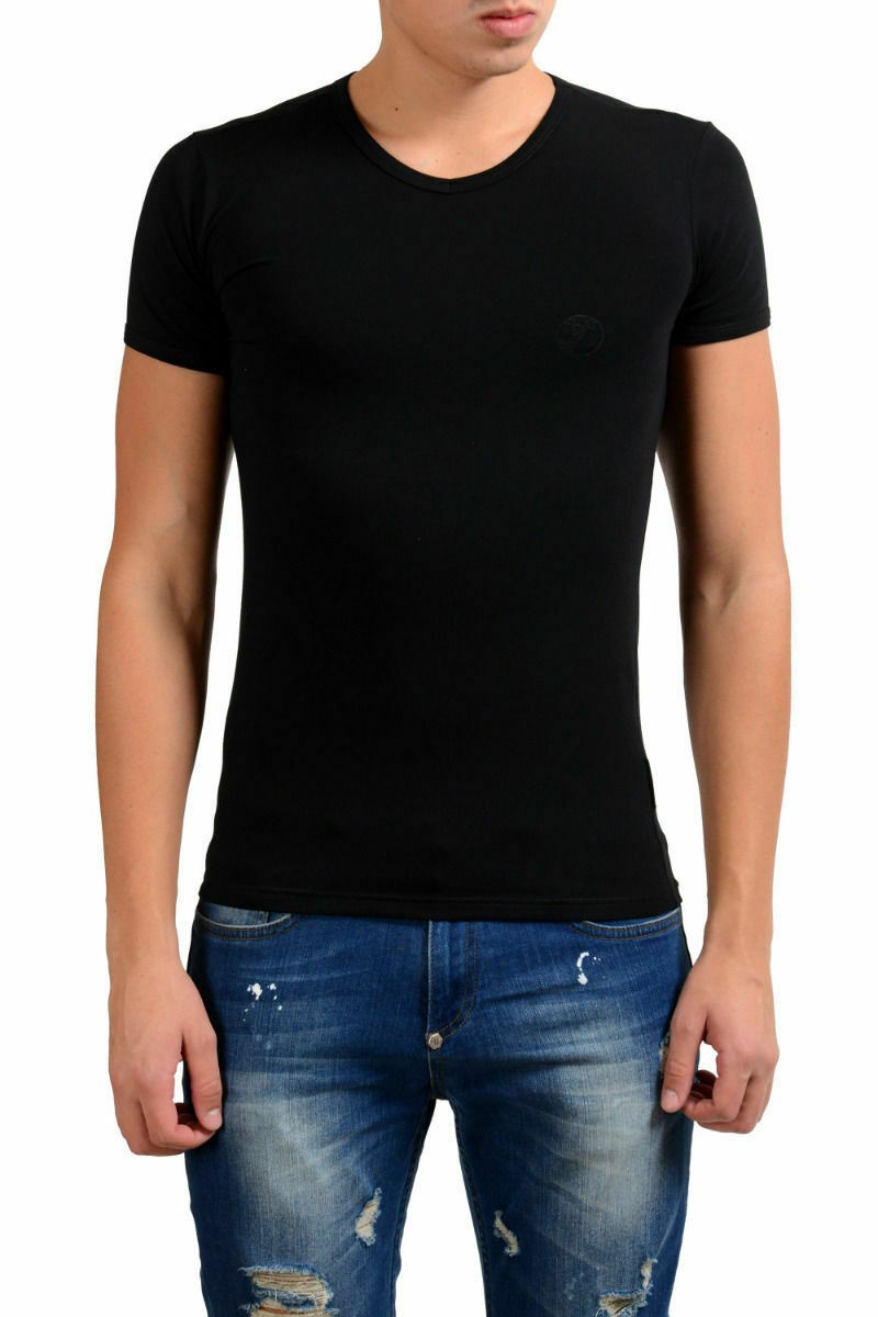 Versace Collection Men&rsquo;s Black Stretch V-Neck Short Sleeve T-Shirt XS S M L XL