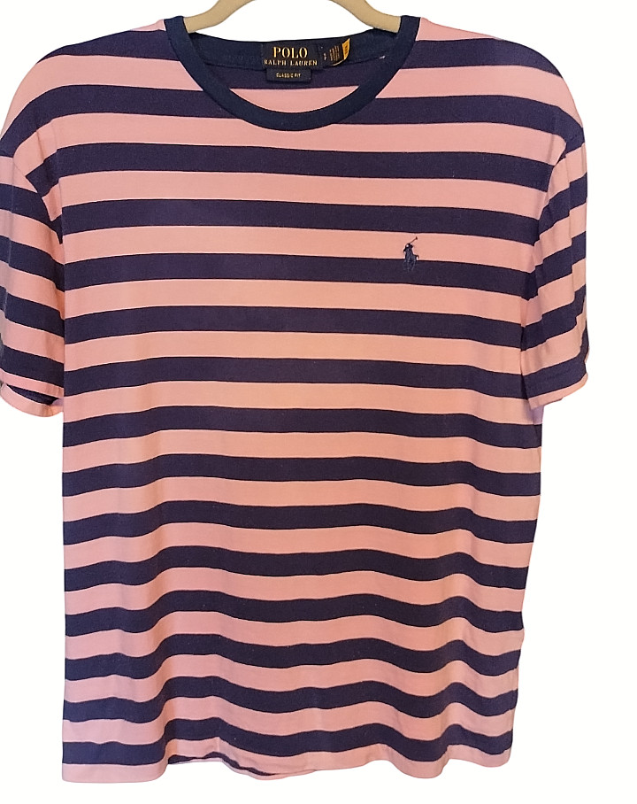 Polo Ralph Lauren Shirt Mens Sm/Blue/Pink Striped Crew Neck Classic Fit Preppy