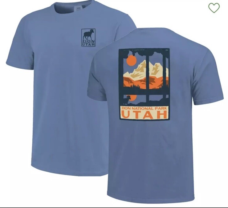 NWT Comfort Colors Men&rsquo;s Zion National Park Tee 2XL Washed Denim Through Woods