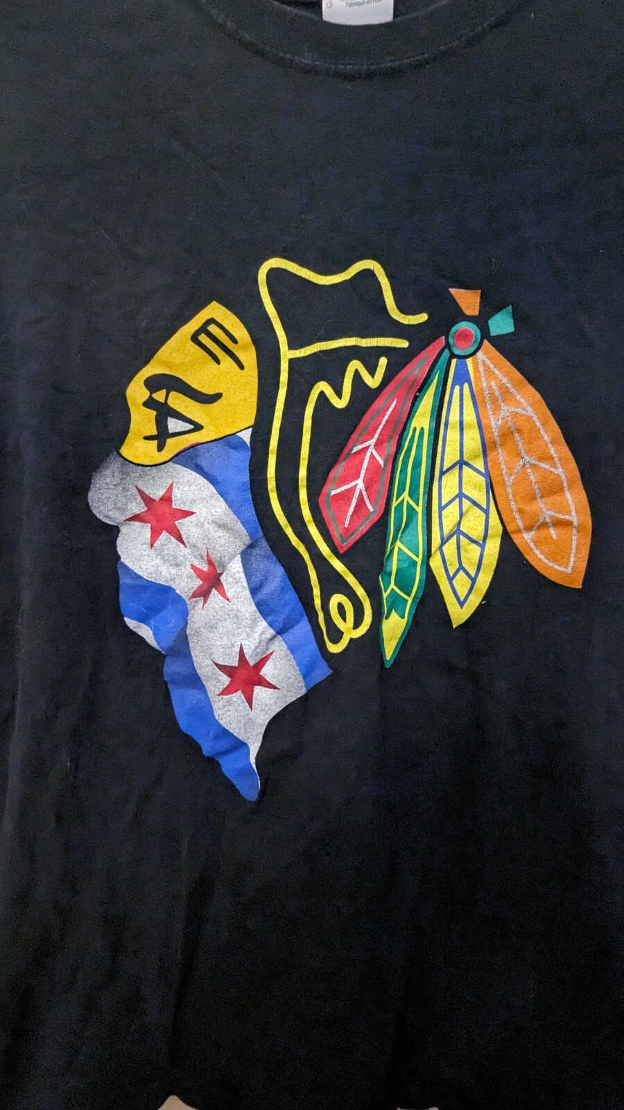 Chicago Blackhawks Illinois Flag Bandana Sz Large Black T Shirt NHL