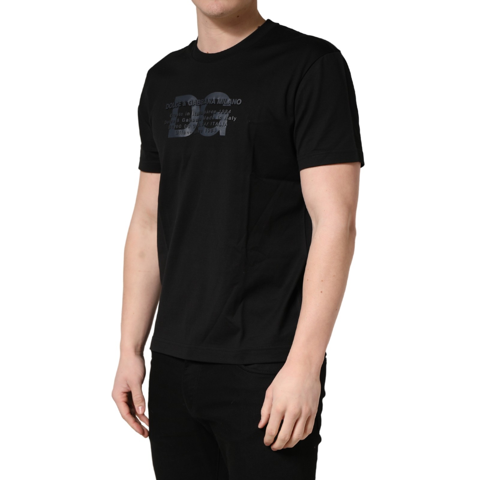 DOLCE & GABBANA T-shirt Black Logo DG Print Cotton Crew Neck IT46/US36/S 750usd
