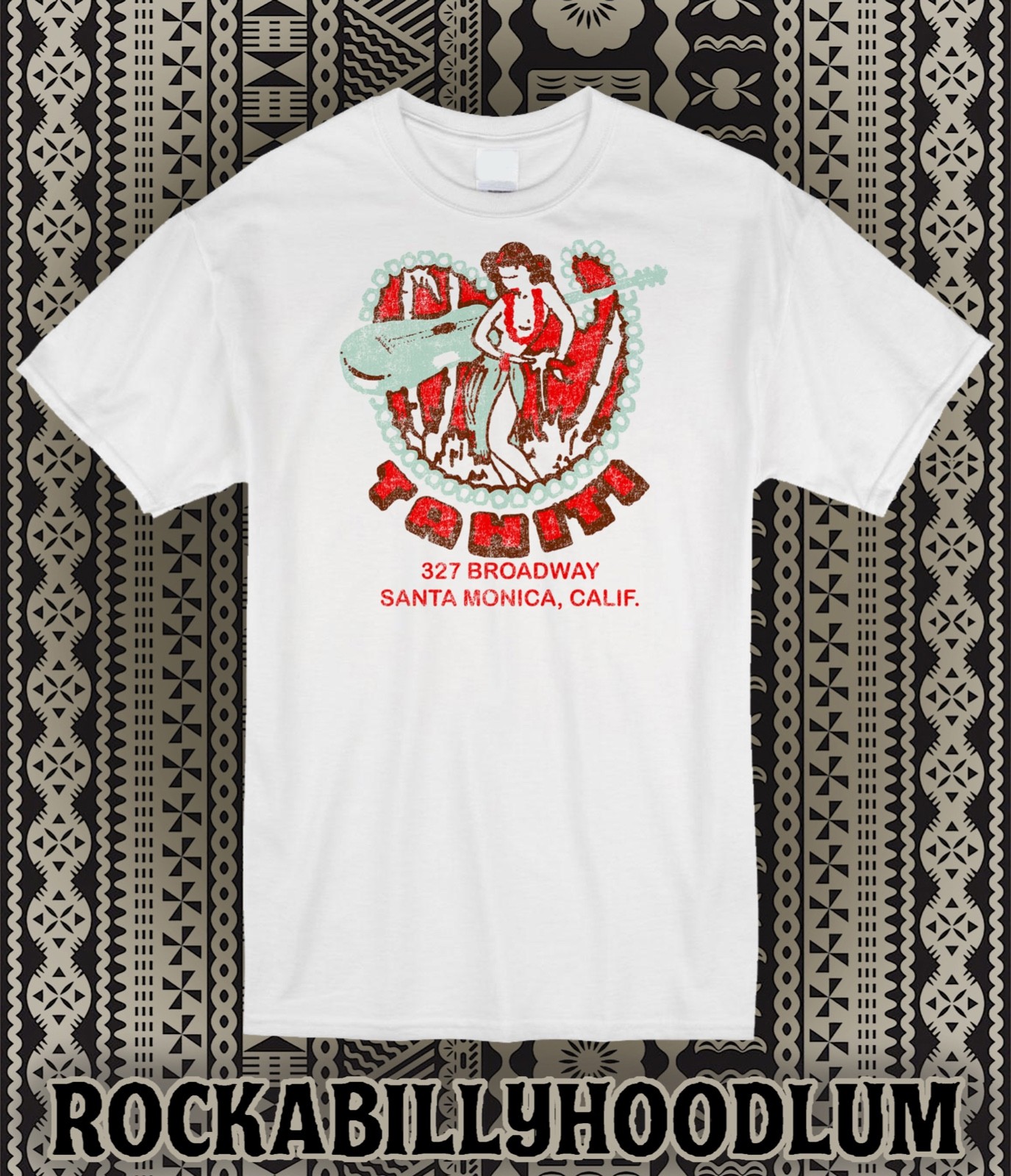 Retro Tiki Art Tee T Shirt Mug Restaurant Bar Lounge Tahiti Santa Monica CA
