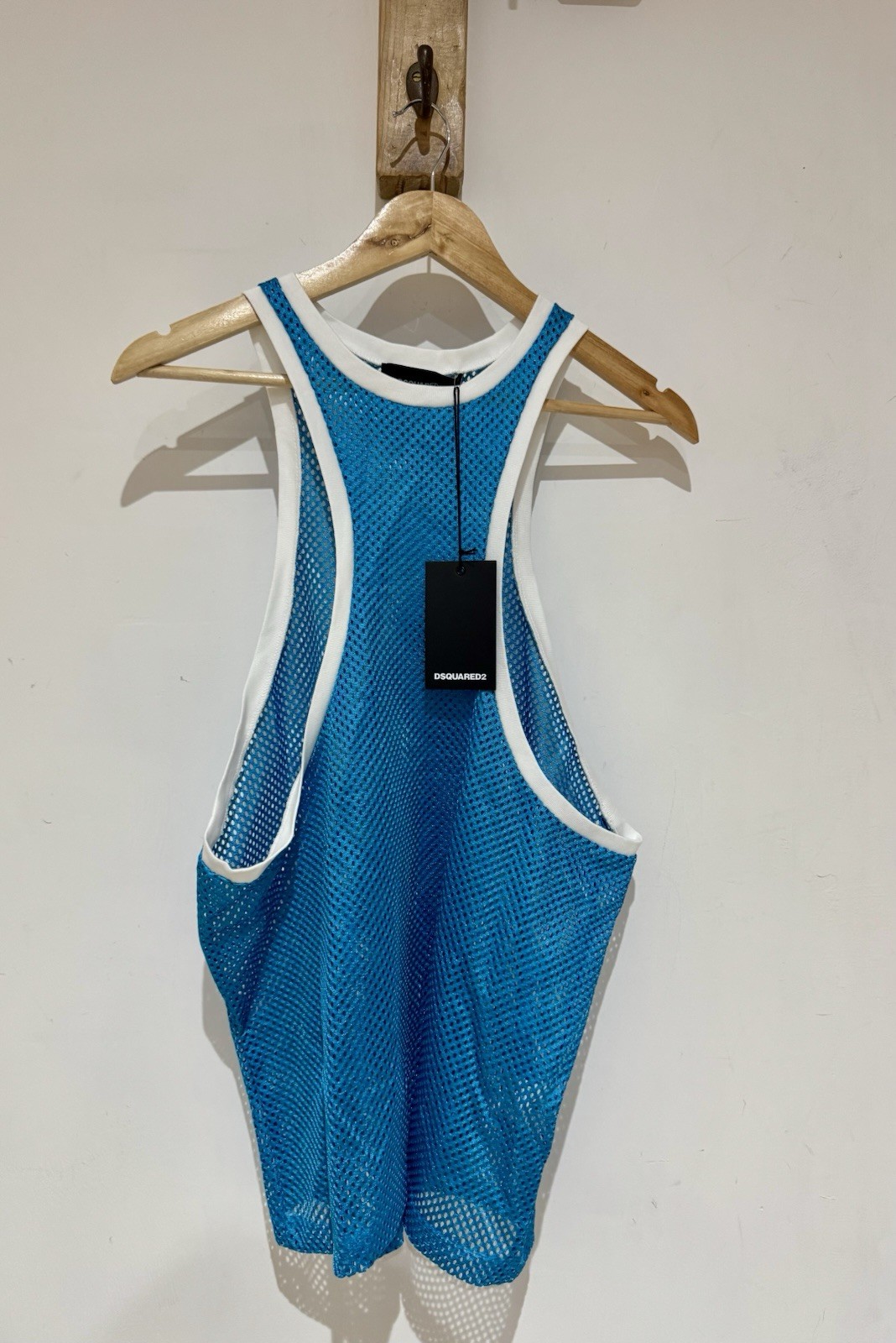 NWT Dsquared2 Men&rsquo;s Runway Blue Mesh Muscle Racer Back Vest Tank Top Size M