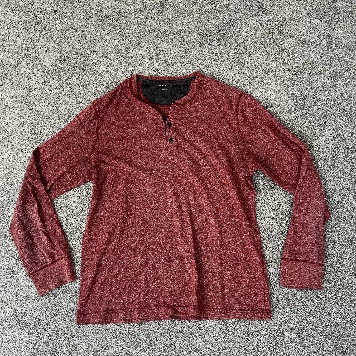 Banana Republic Marled Henley Shirt Mens Large Red Long Sleeve Casual