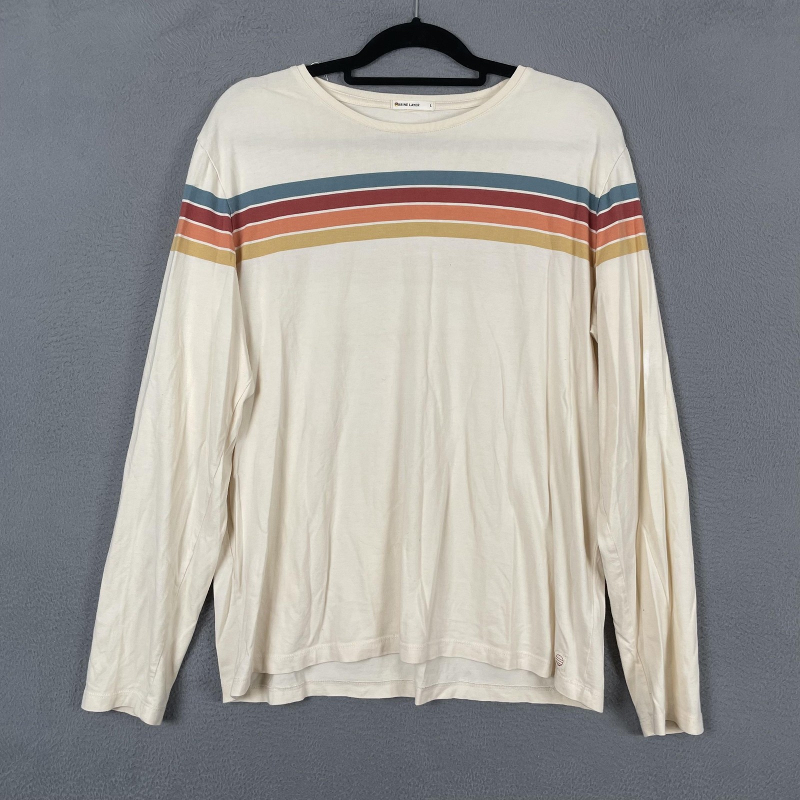 Marine Layer Shirt Mens Large White Striped Long Sleeve Crew Neck Relaxed Logo
